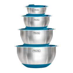 Product Image for Viking 8-Piece Stainless Steel Mixing Bowl Set with Lids, Teal