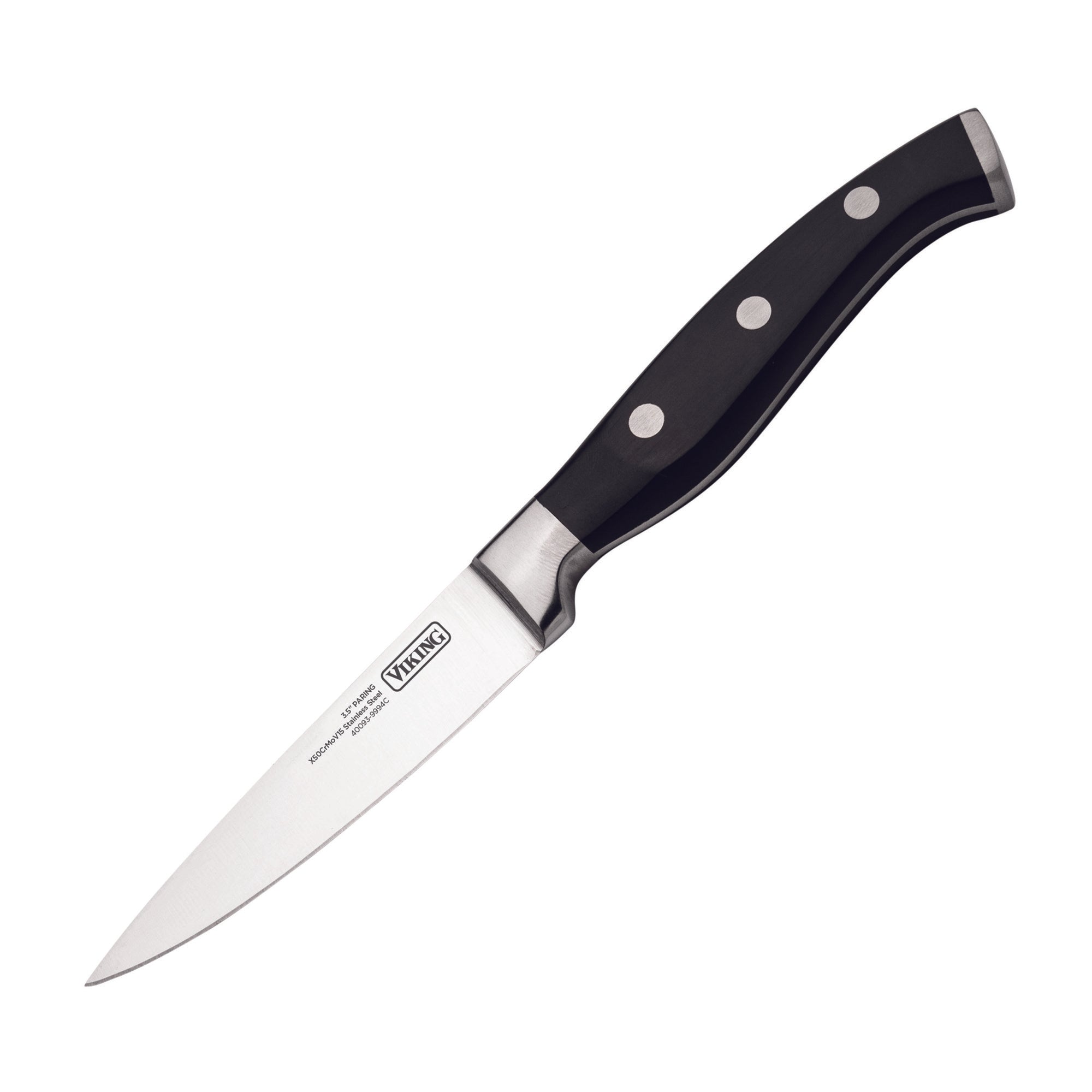 The Viking 14-Piece X50CrMoV15 Steel Cutlery Set by Viking Culinary Products features sharp, forged knives with black handles and metal rivets, shown on a white background—a must-have for any kitchen collection.