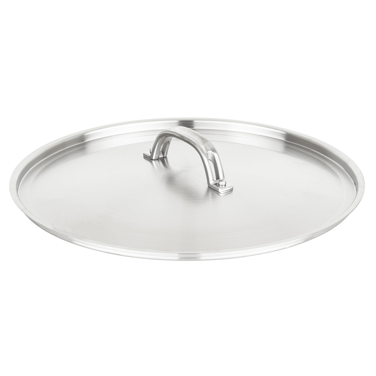 Circular Viking Culinary Products Stainless Steel Lid - Fits 30cm Interior Diameter Pan with a looped handle.