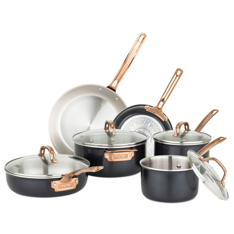 Viking 3 Ply 10 Piece Black and Copper Cookware Set with Glass Lids