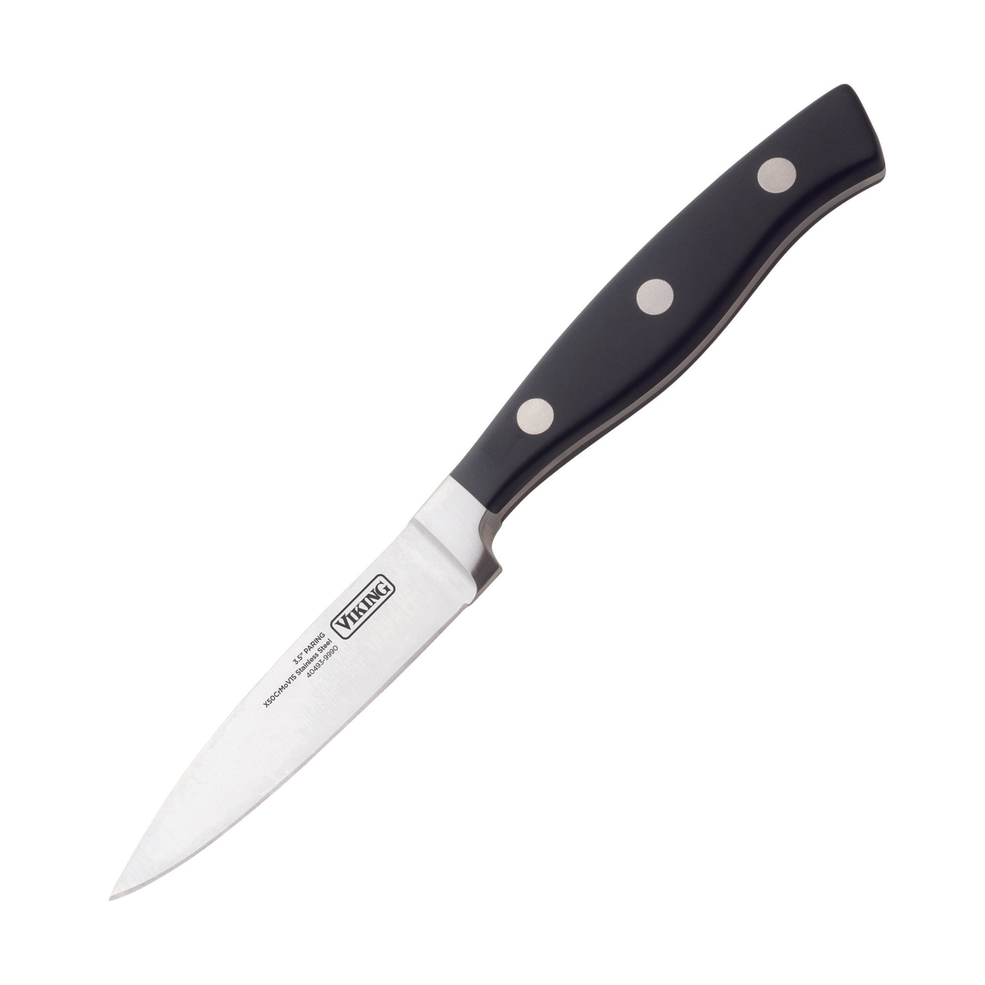 The Viking 10-Piece True Forged Cutlery Set with Block from Viking Culinary Products features stainless steel blades and sleek black handles—perfect for complementing your chef knife and other kitchen essentials.