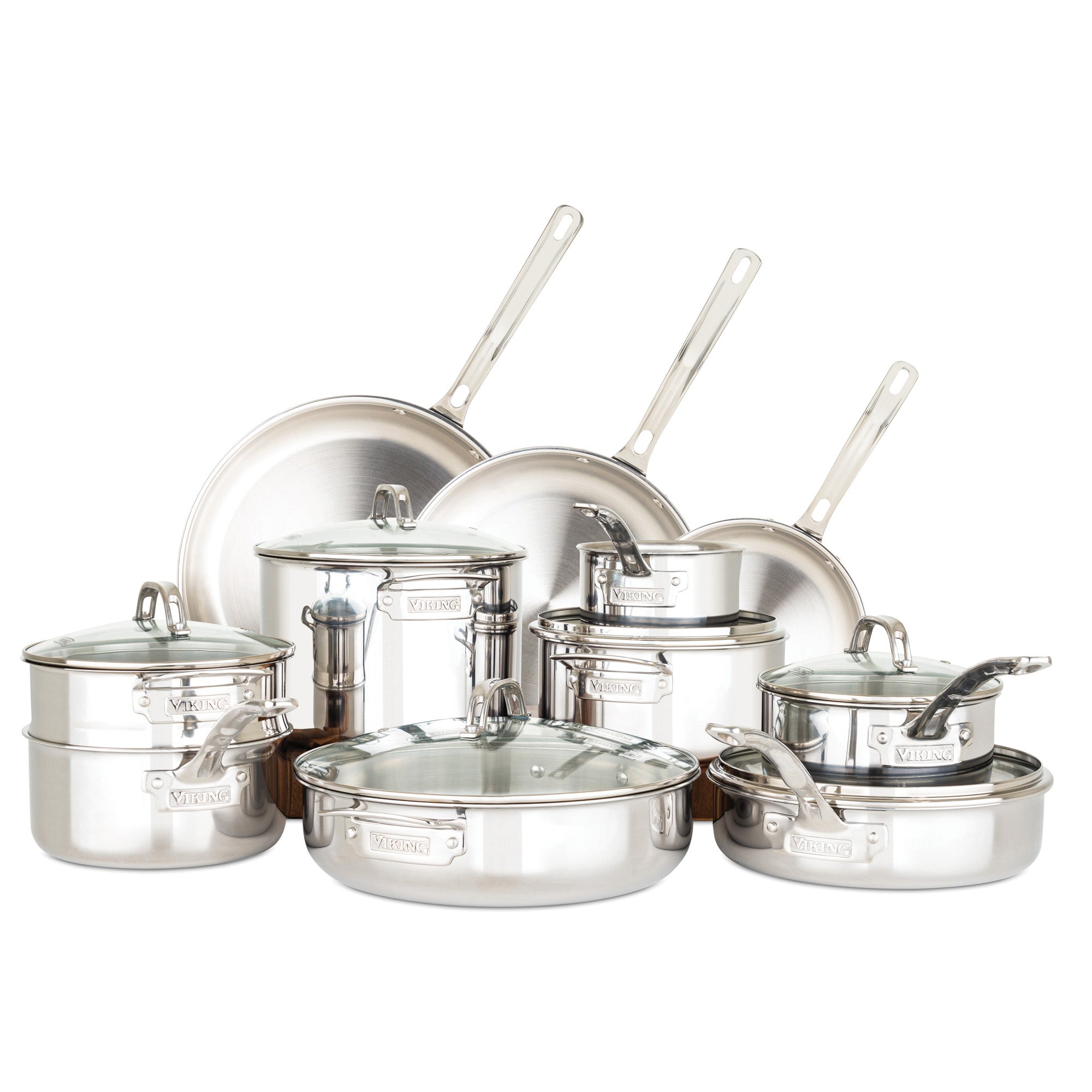Viking 3-Ply Stainless Steel 17-Piece Cookware Set with Glass Lids