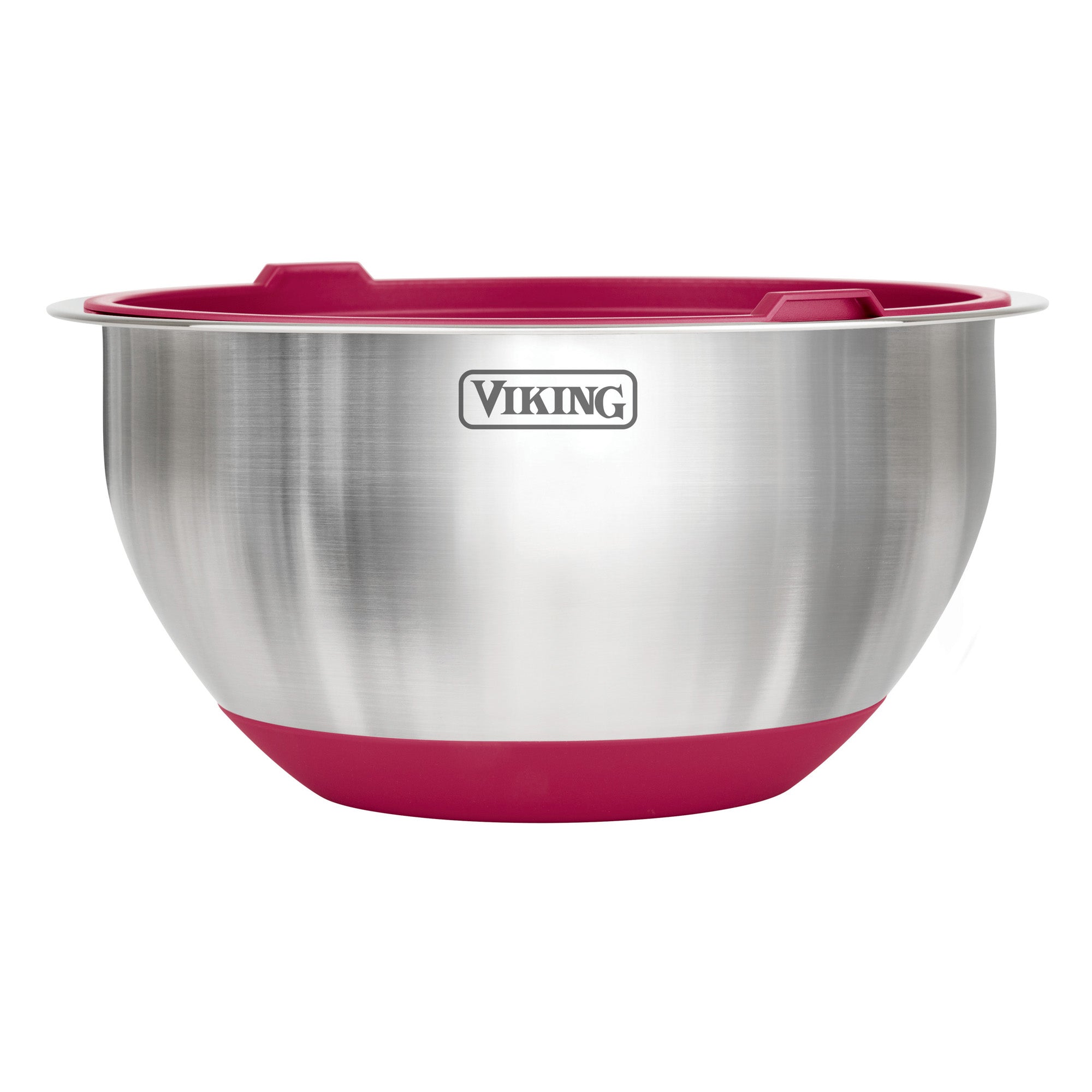 The Viking 10-Piece Stainless Steel Mixing Bowl Set with Lids, Red by Viking Culinary Products features a silicone base for stability.