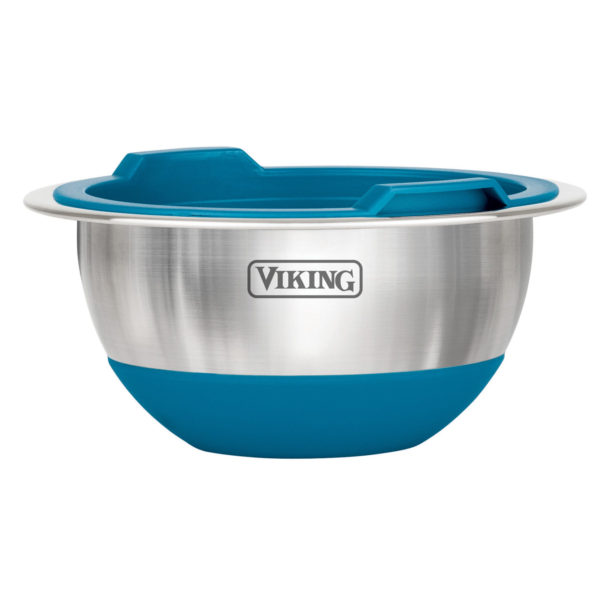 The Viking 10-Piece Stainless Steel Mixing Bowl Set with Lids in teal by Viking Culinary Products offers quality and style, featuring durable bowls with secure lids—ideal for any kitchen.