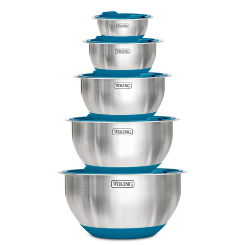 Viking 10-Piece Stainless Steel Mixing Bowl Set with Lids, Teal – Viking  Culinary Products