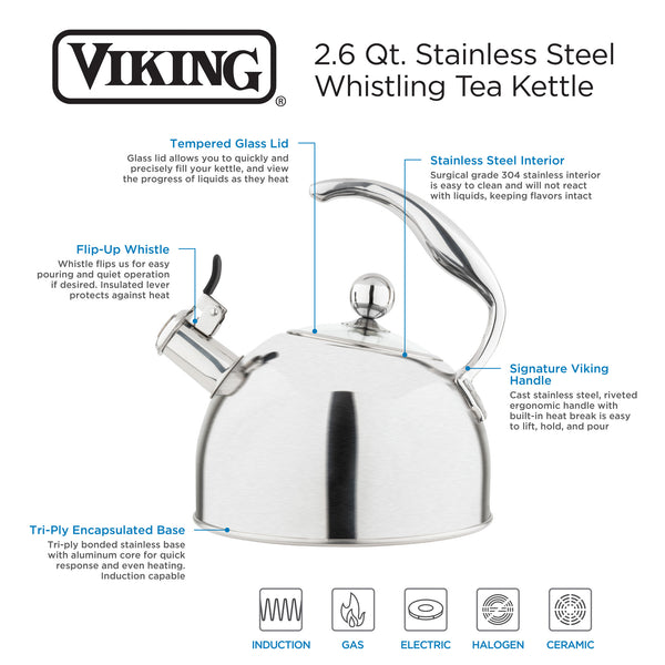 Viking 2.6-Quart Satin Finish Stainless Steel Whistling Kettle