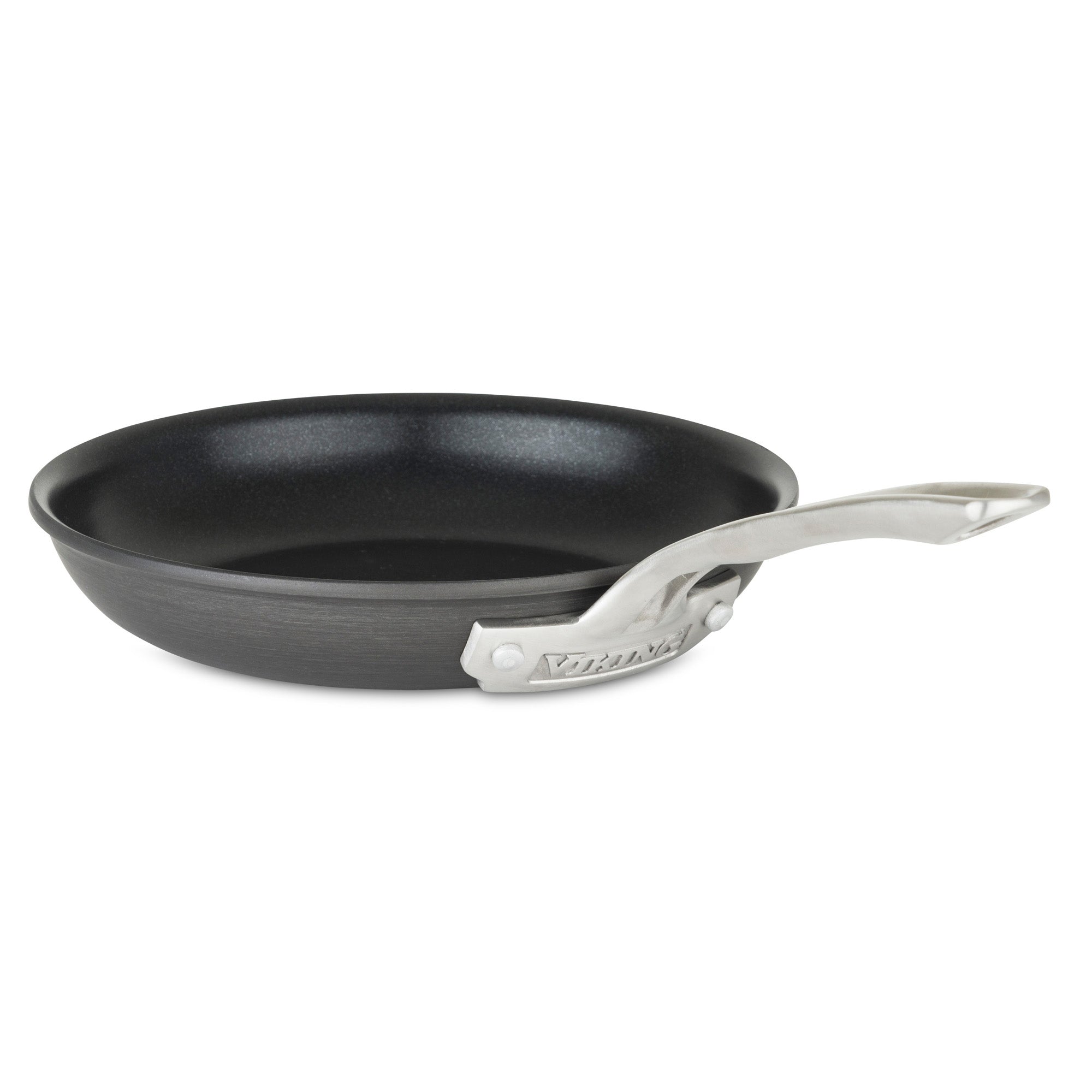 The Viking Hard Anodized Nonstick 8-inch Fry Pan by Viking Culinary Products, featuring a stay-cool metal handle, is displayed on a white background.