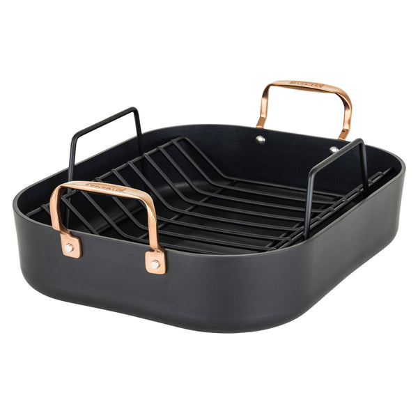 Viking Hard Anodized Nonstick Roaster with Copper Handles Rack