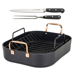 Product Image for Viking Hard Anodized Nonstick Roaster with Copper Handles, Rack, and Bonus Carving Set