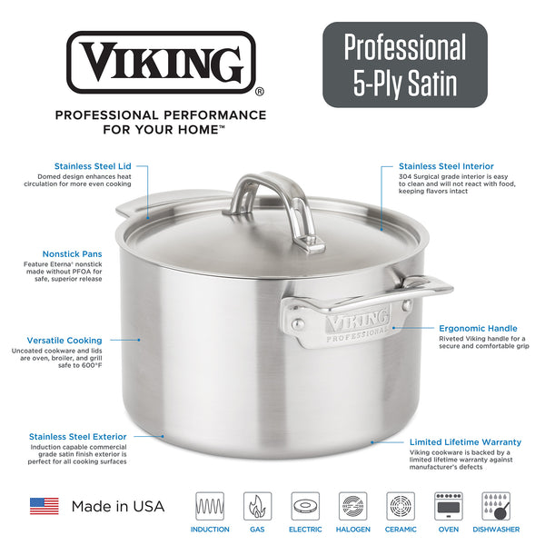 Viking Culinary Professional - Juego de utensilios de cocina de acero  inoxidable de 5 capas, 10 piezas, apto para lavavajillas, horno, funciona  en