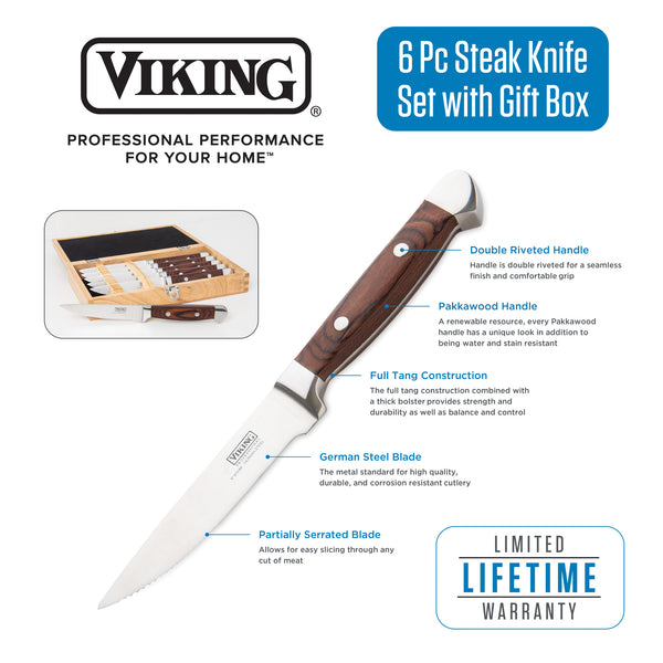 Best Buy: Viking Pakkawood 6 Pc Steak Knife Set, with Box Red  4531-1170-RPAK2