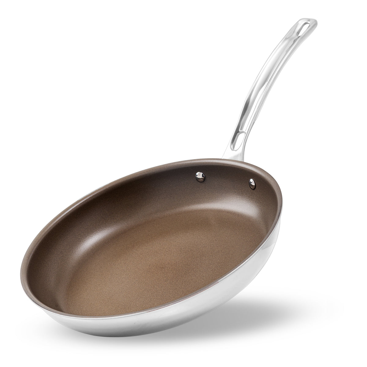 Viking PureGlide Pro 3-Ply 12 Inch Fry Pan with a non-stick titanium interior, stainless steel exterior, and a long, ergonomic handle.