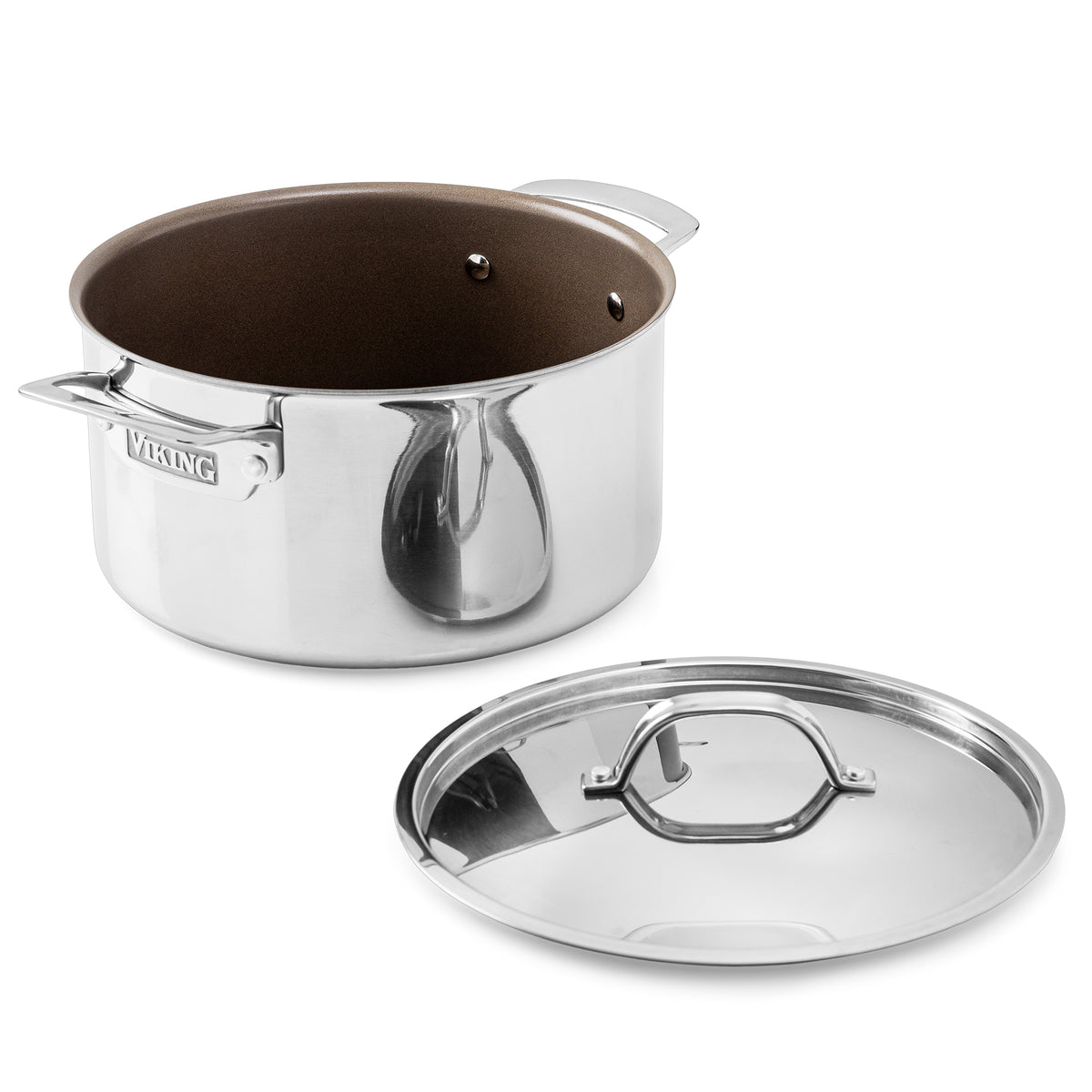Viking PureGlide Pro 3-Ply 6-Quart Dutch Oven with a dark nonstick interior and a matching metal lid.