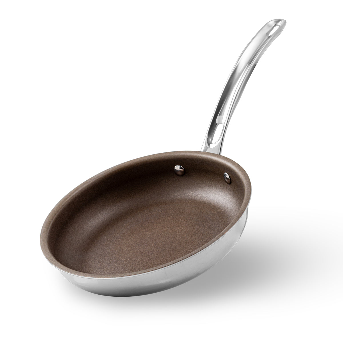Viking PureGlide Pro 3-Ply 8 Inch Fry Pan featuring an 8-inch stainless steel surface, nonstick coating, and a long metal handle for healthy cooking.