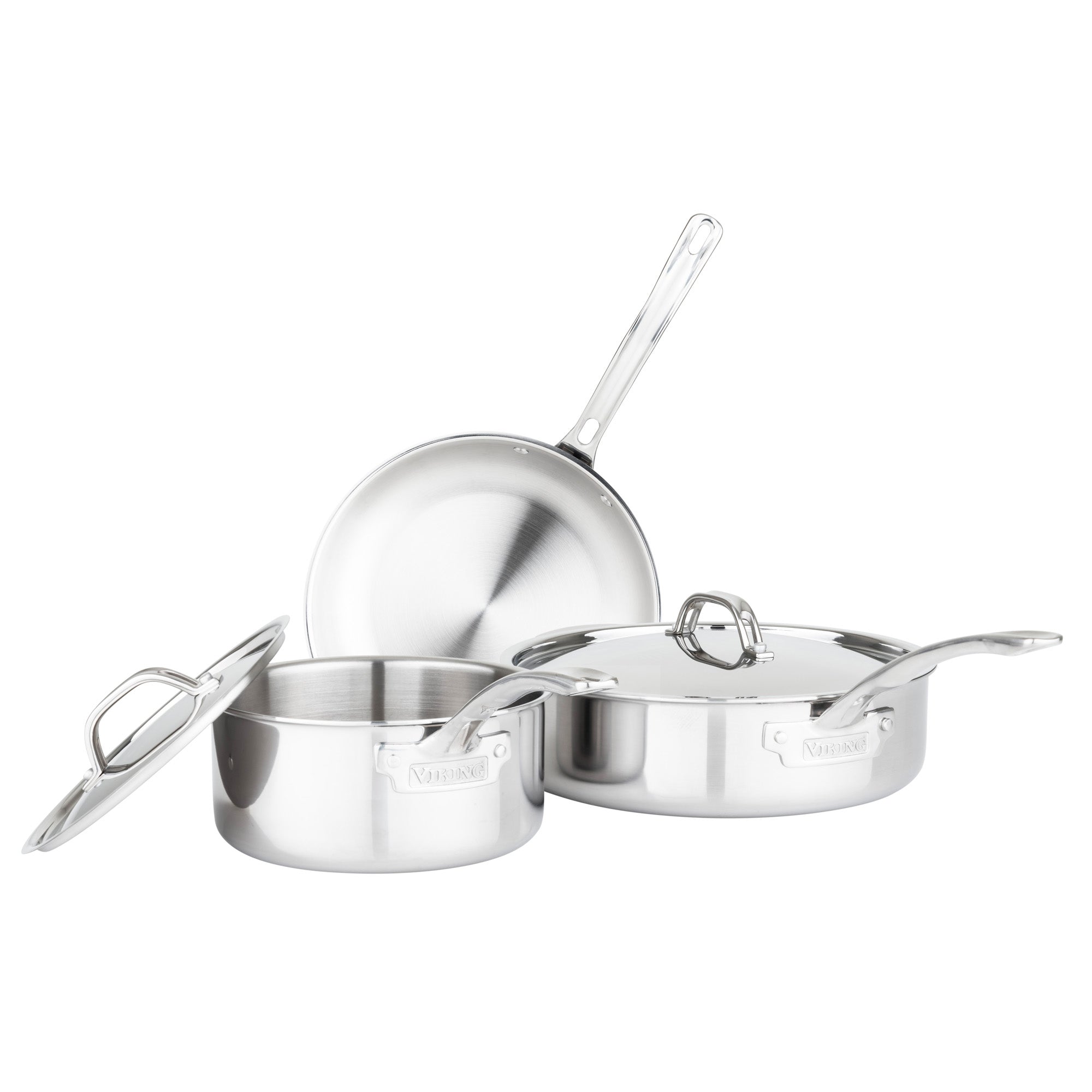 Viking 3-Ply Stainless Steel 5-Piece Cookware Set with Metal Lids