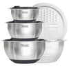 Viking 8-Piece Stainless Steel Mixing Bowl Prep Set with Strainer and Cutting Lid, Black