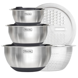 Product Image for Viking 8-Piece Stainless Steel Mixing Bowl Prep Set with Strainer and Cutting Lid, Black
