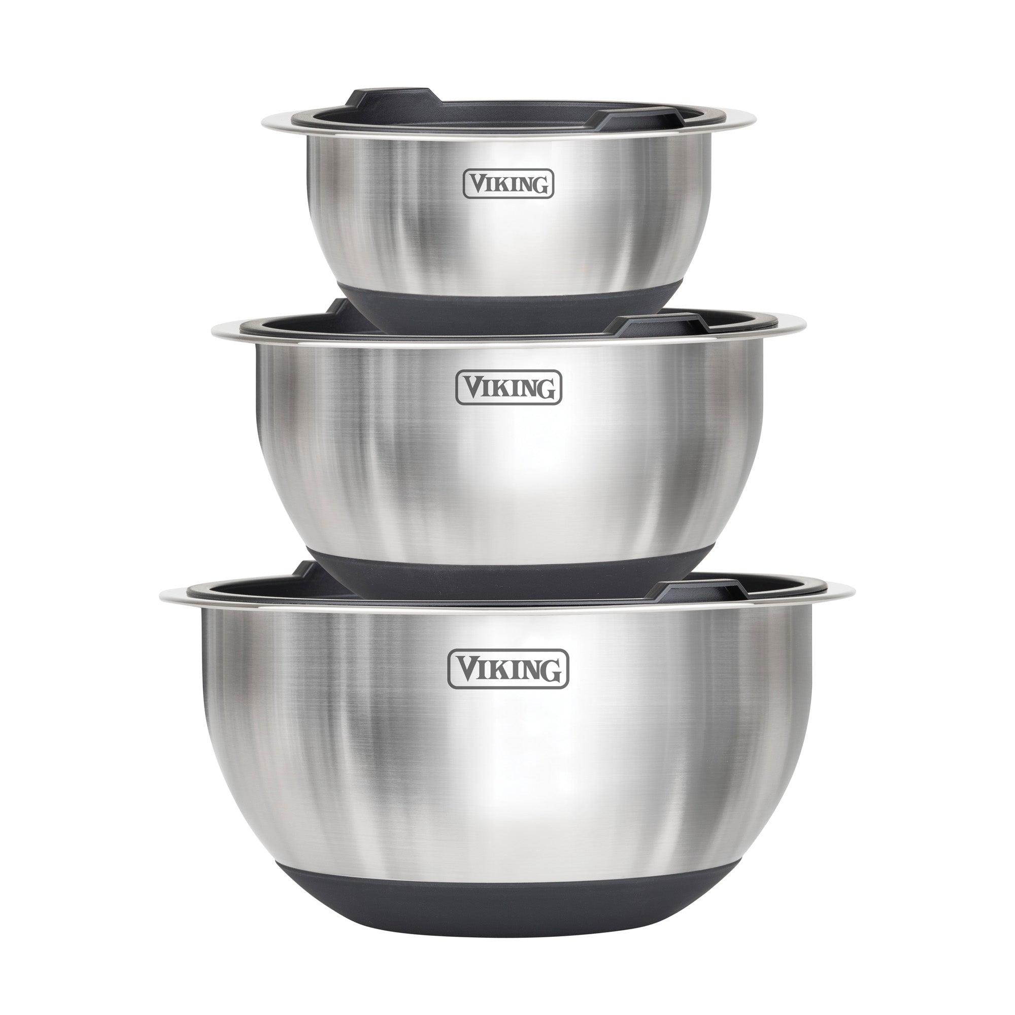 Viking 8-Piece Stainless Steel Mixing Bowl Prep Set with Strainer and Cutting Lid, Black
