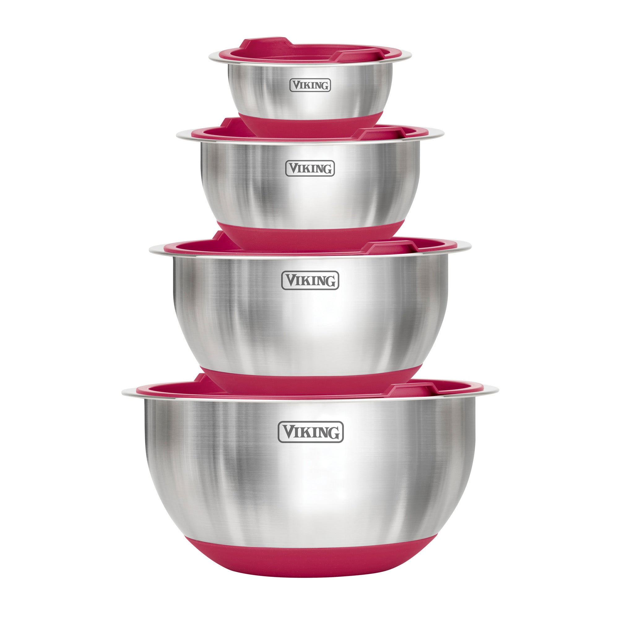 Viking 8-Piece Stainless Steel Mixing Bowl Set with Lids, Red