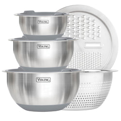 Product Image for Viking 8-Piece Stainless Steel Mixing Bowl Prep Set with Strainer and Cutting Lid, Gray