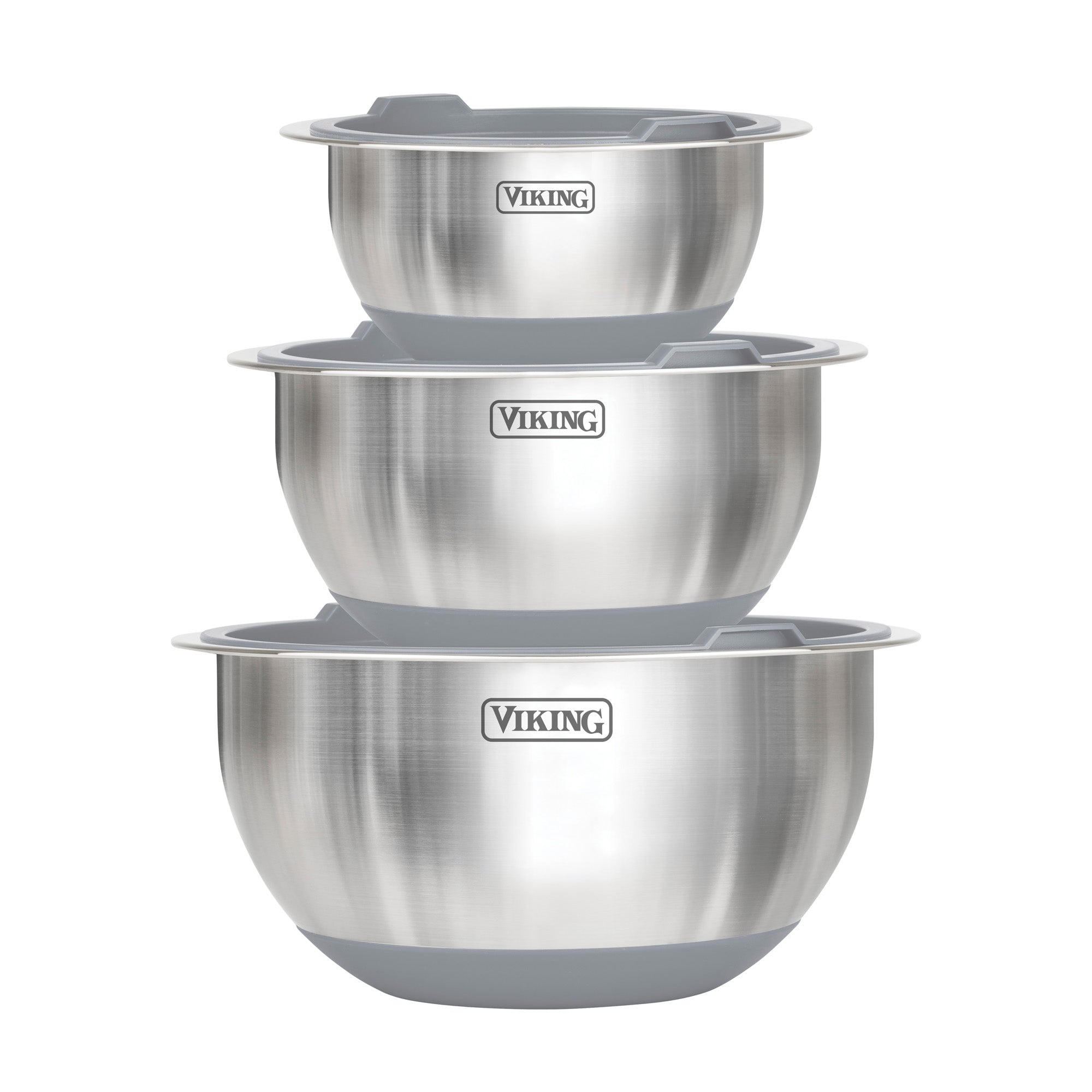 Viking 8-Piece Stainless Steel Mixing Bowl Prep Set with Strainer and Cutting Lid, Gray