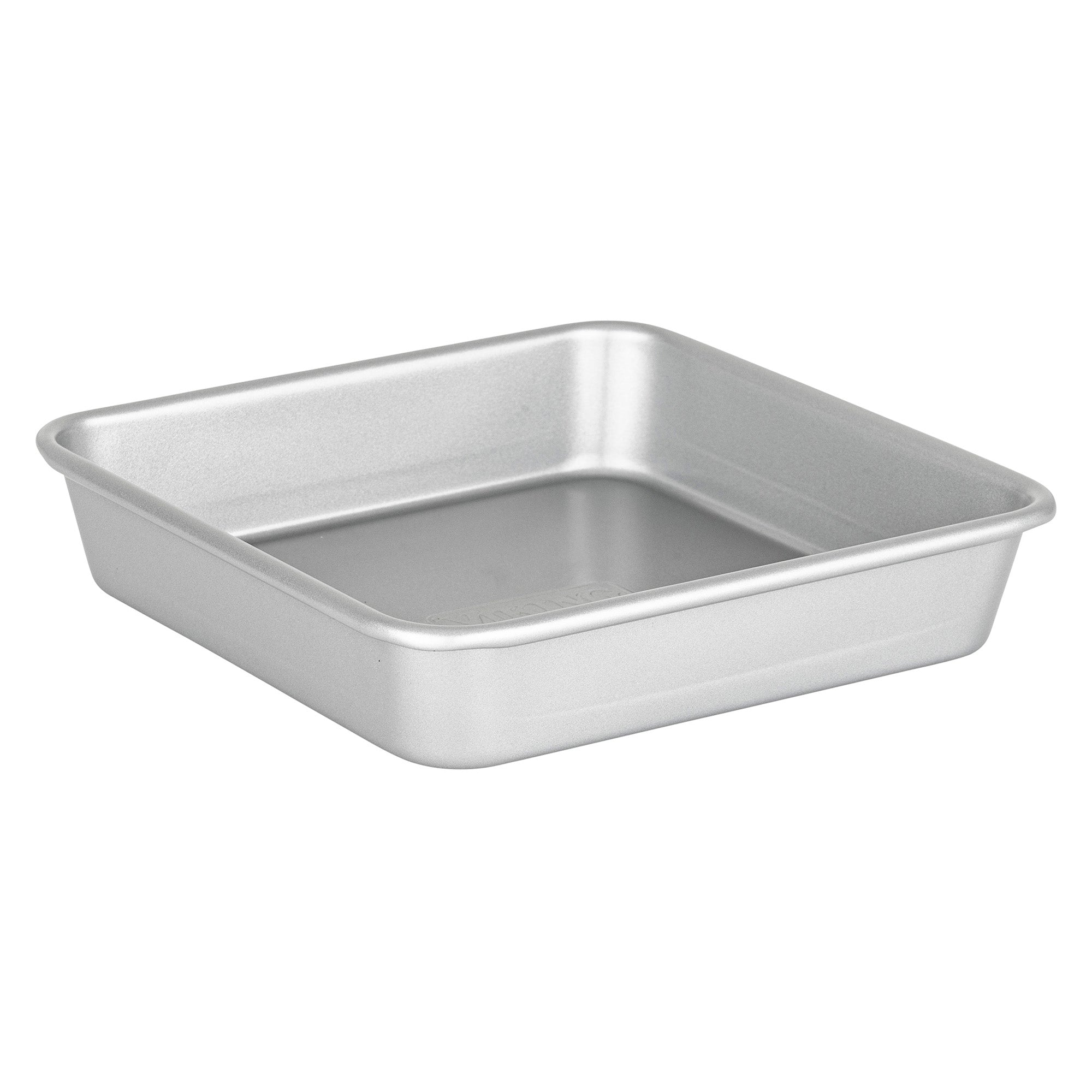 The Viking Aluminized Steel Nonstick 9-inch Square Cake Pan by Viking Culinary Products is a square metal baking pan with slightly rounded edges and corners, shown empty on a white background.