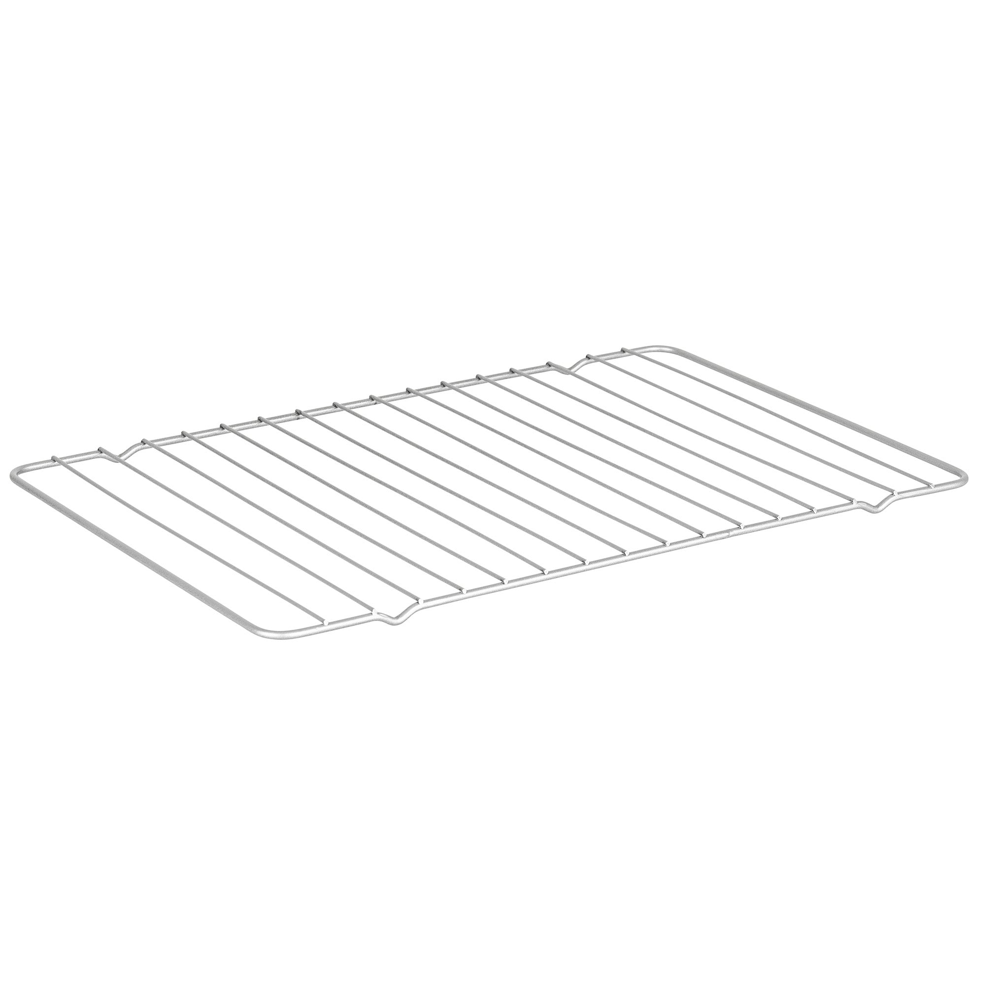 The Viking Aluminized Steel Nonstick 15-inch Baking Sheet with Rack by Viking Culinary Products features parallel metal bars and two outer rails, shown at an angle on a white background.