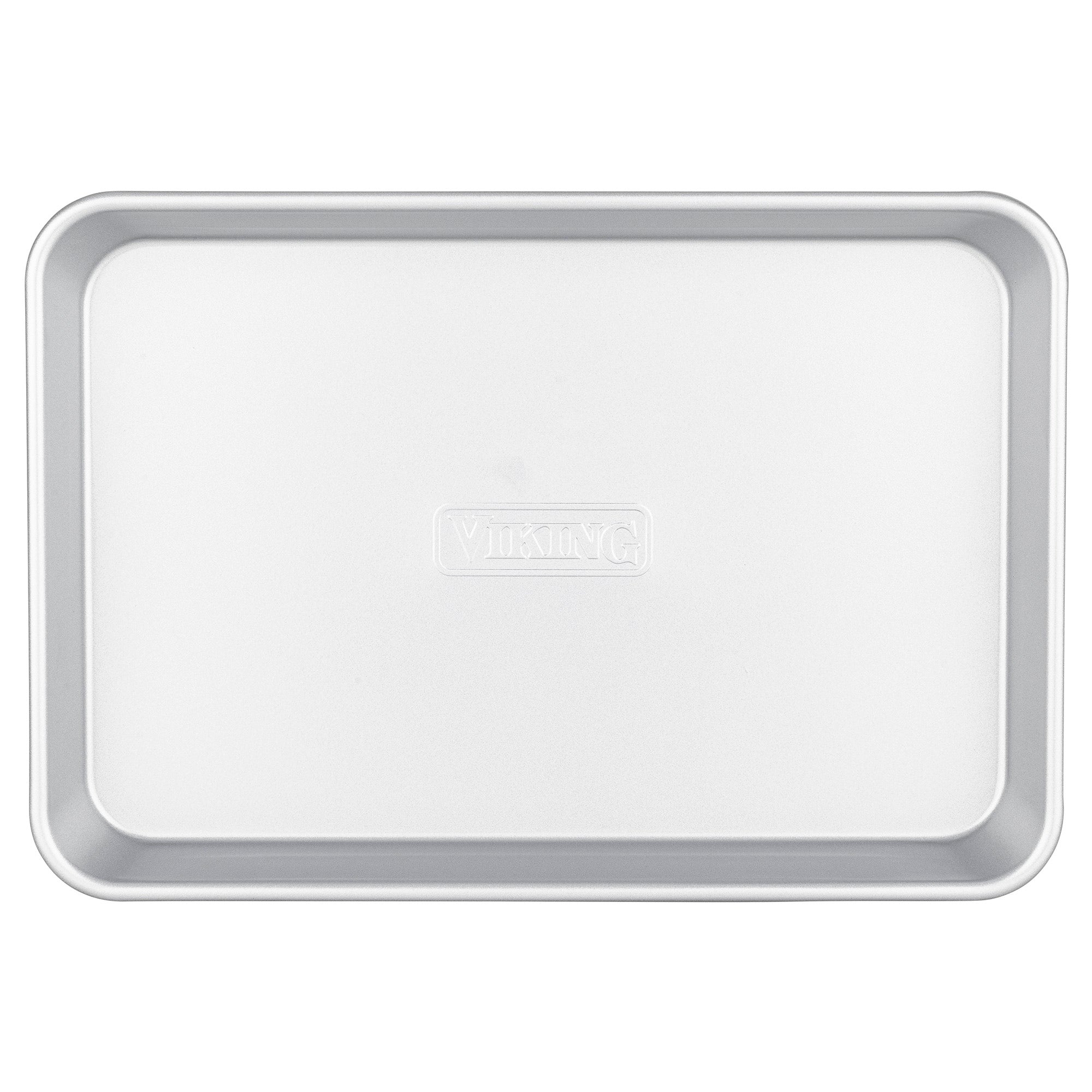 A set of three rectangular Viking Culinary aluminized steel nonstick baking sheets with raised edges and "VIKING" embossed in the center.