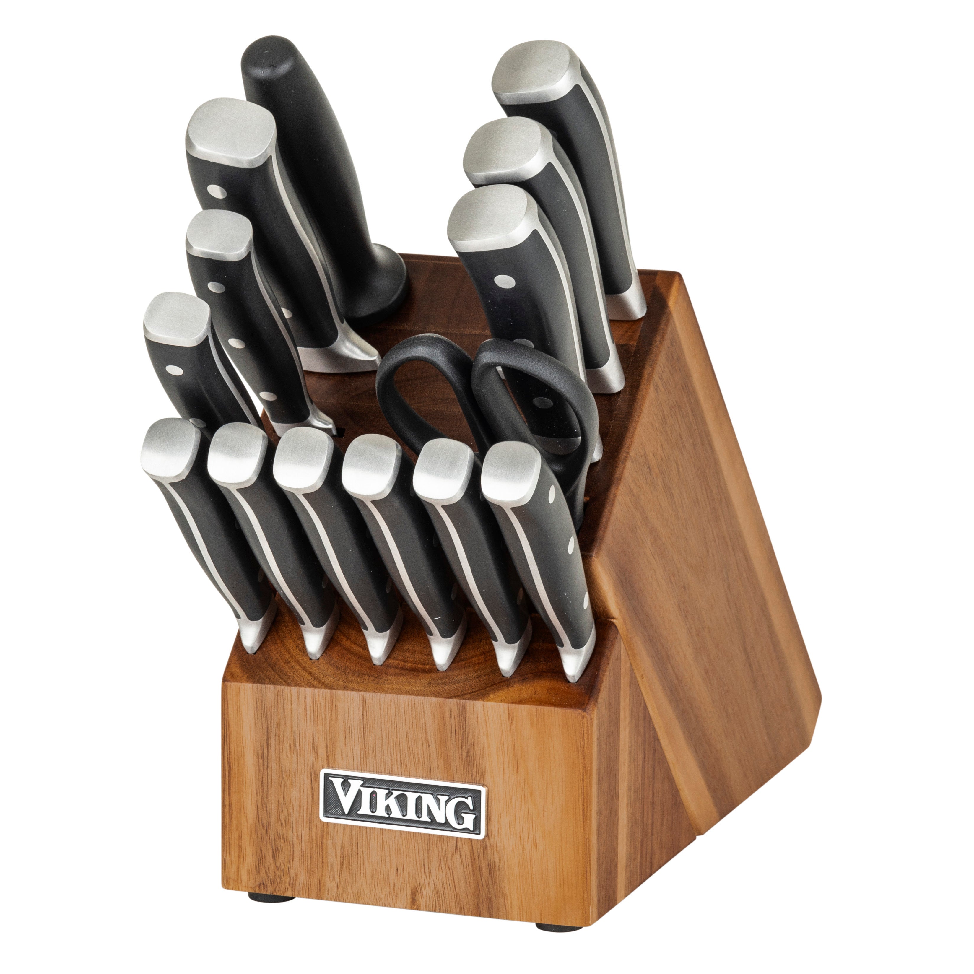15-Piece Stainless Steel Cutlery Set with Acacia Wood Block | Viking