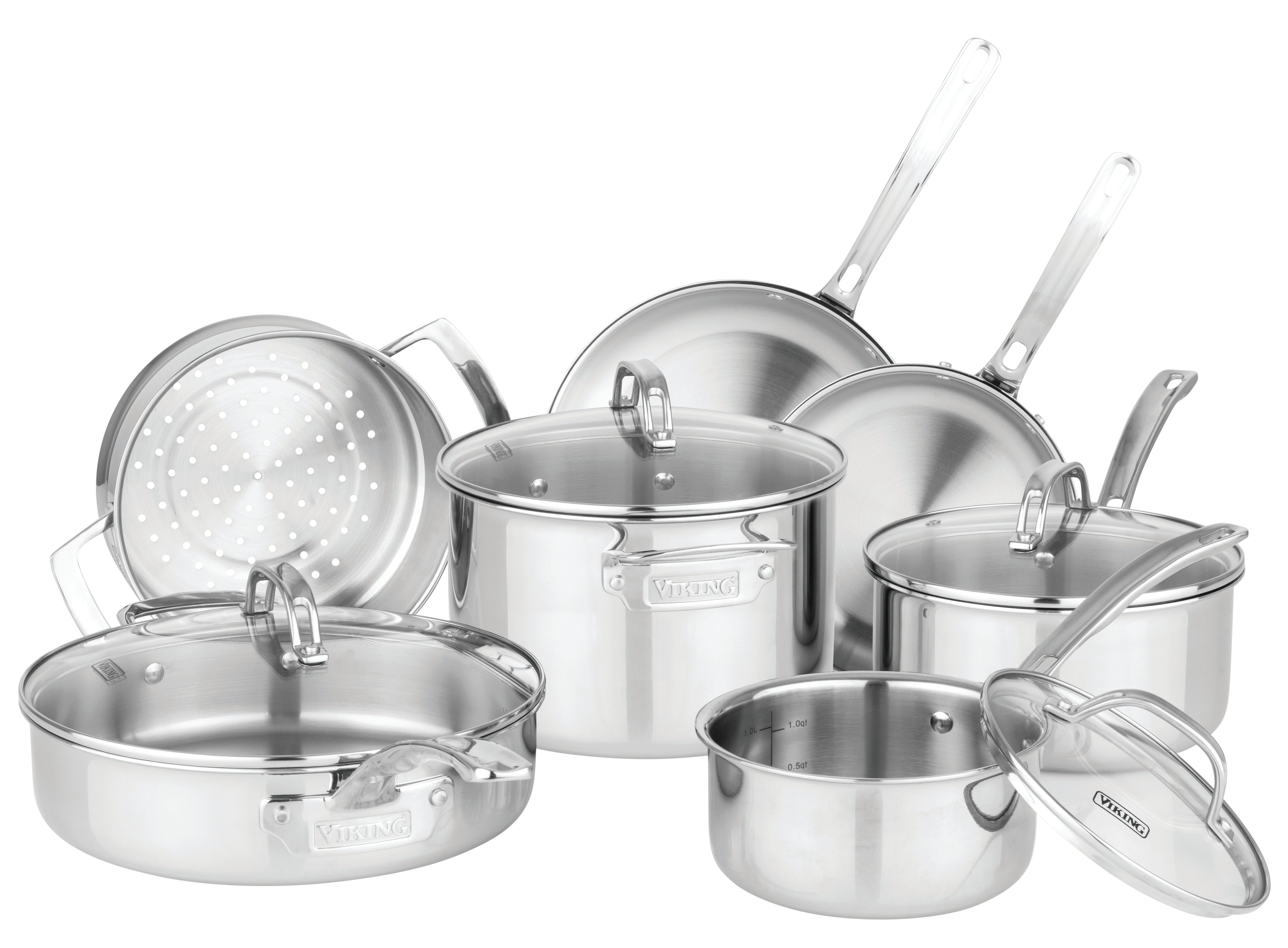 Viking Artisan 3-ply Stainless Steel 11-Piece Cookware Set with Glass