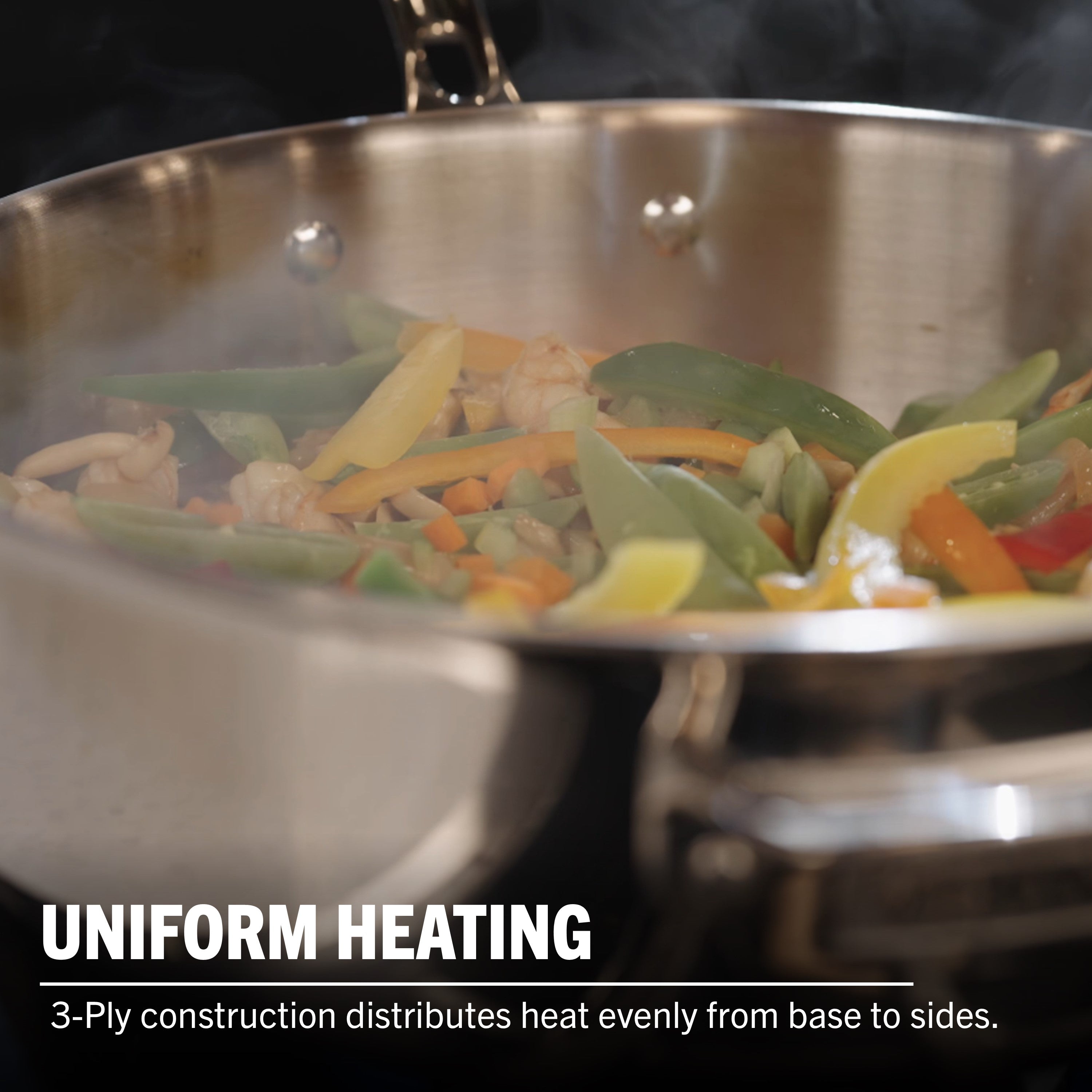 The Viking 3-Ply Stainless Steel 13-Piece Cookware Set with Glass Lids by Viking Culinary Products ensures uniform heating—its 3-ply construction distributes heat evenly and works with induction cooktops for versatile cooking.