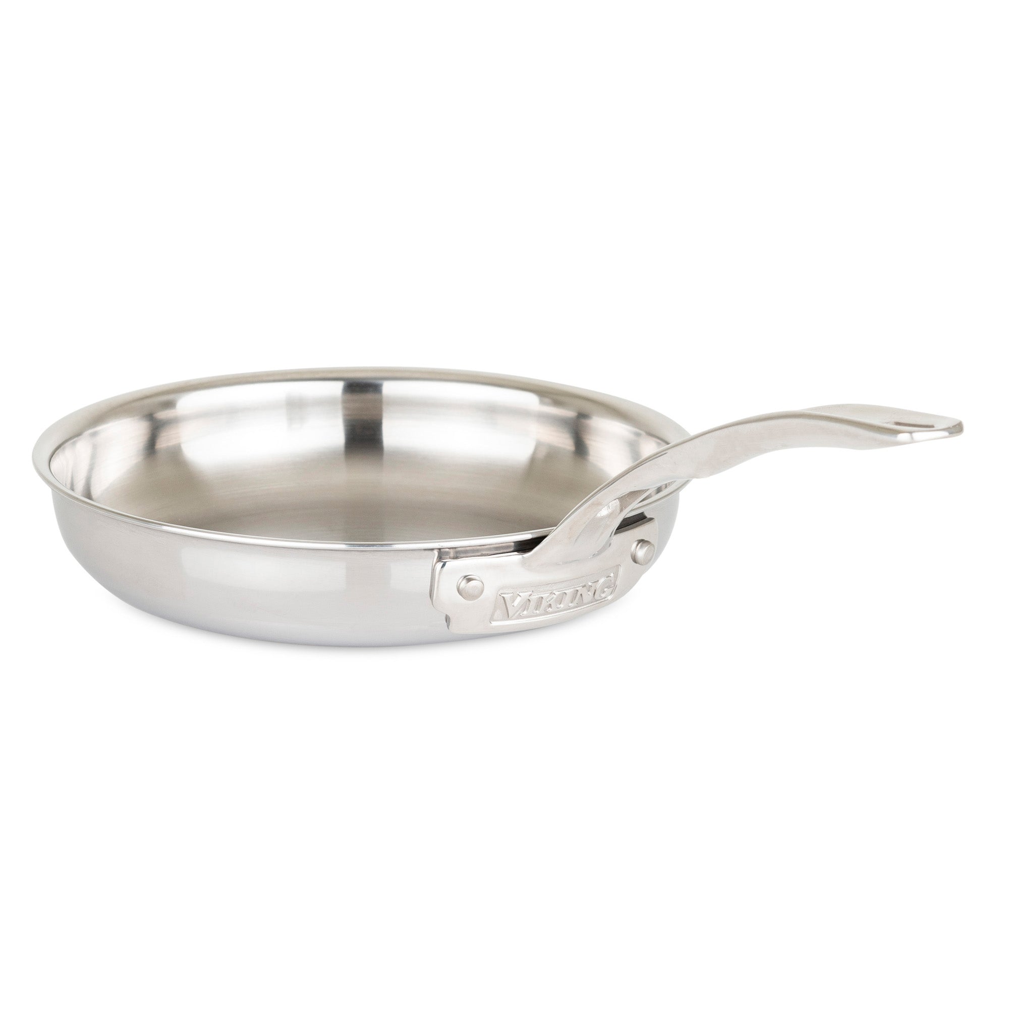 The Viking Culinary Products 3-Ply Stainless Steel 17-Piece Cookware Set with Glass Lids, featuring Stay-Cool Handles and a sleek, curved design, is displayed on a white background.