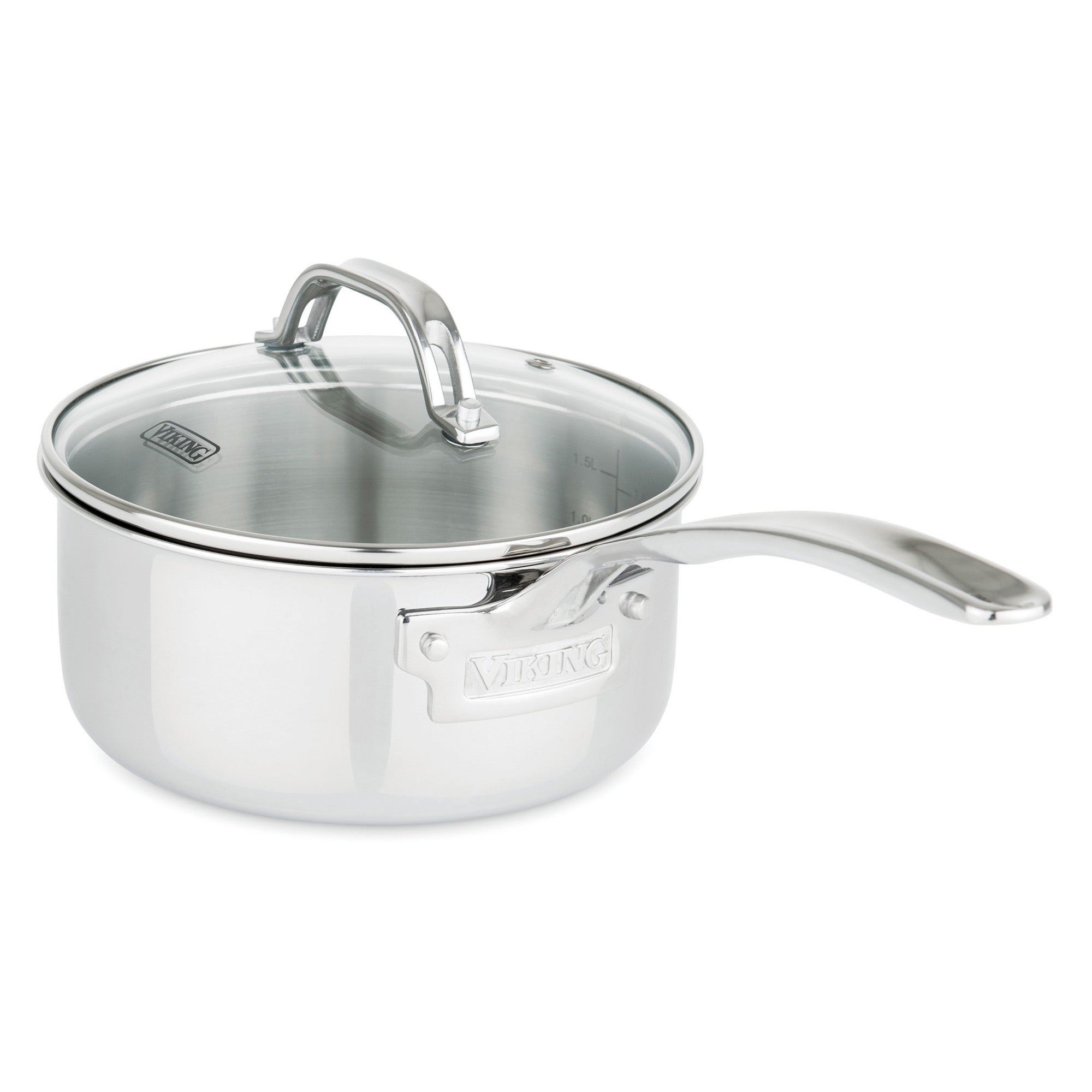 The Viking 3-Ply Stainless Steel 13-Piece Cookware Set with Glass Lids by Viking Culinary Products offers durable, oven-safe performance and versatility for all your cooking needs, featuring long handles and clear glass lids.