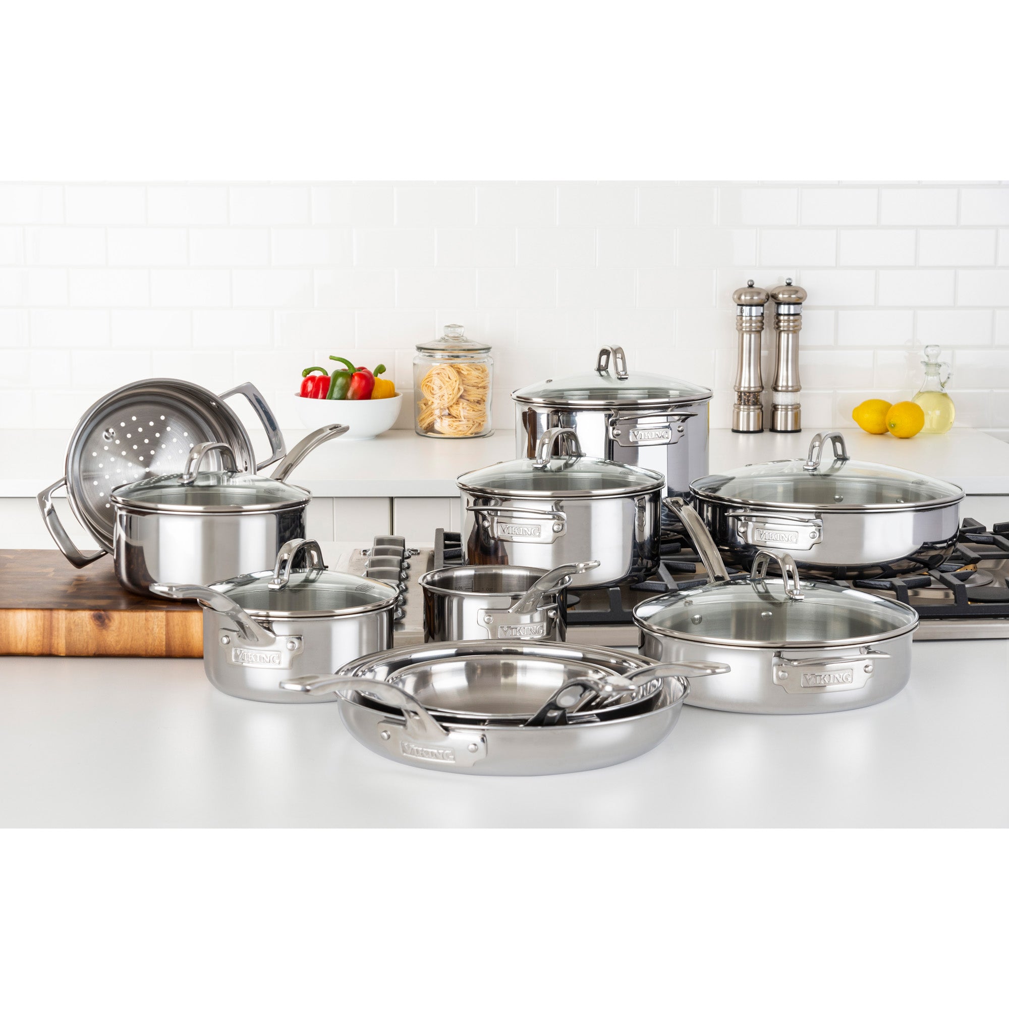 Viking 3-Ply Stainless Steel 17-Piece Cookware Set with Glass Lids