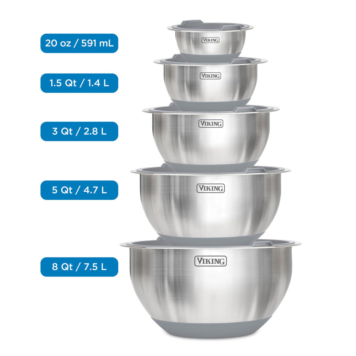 Mixing Boal Viking 10-Piece Stainless Steel Mixing Bowl Set with Lids, Gray