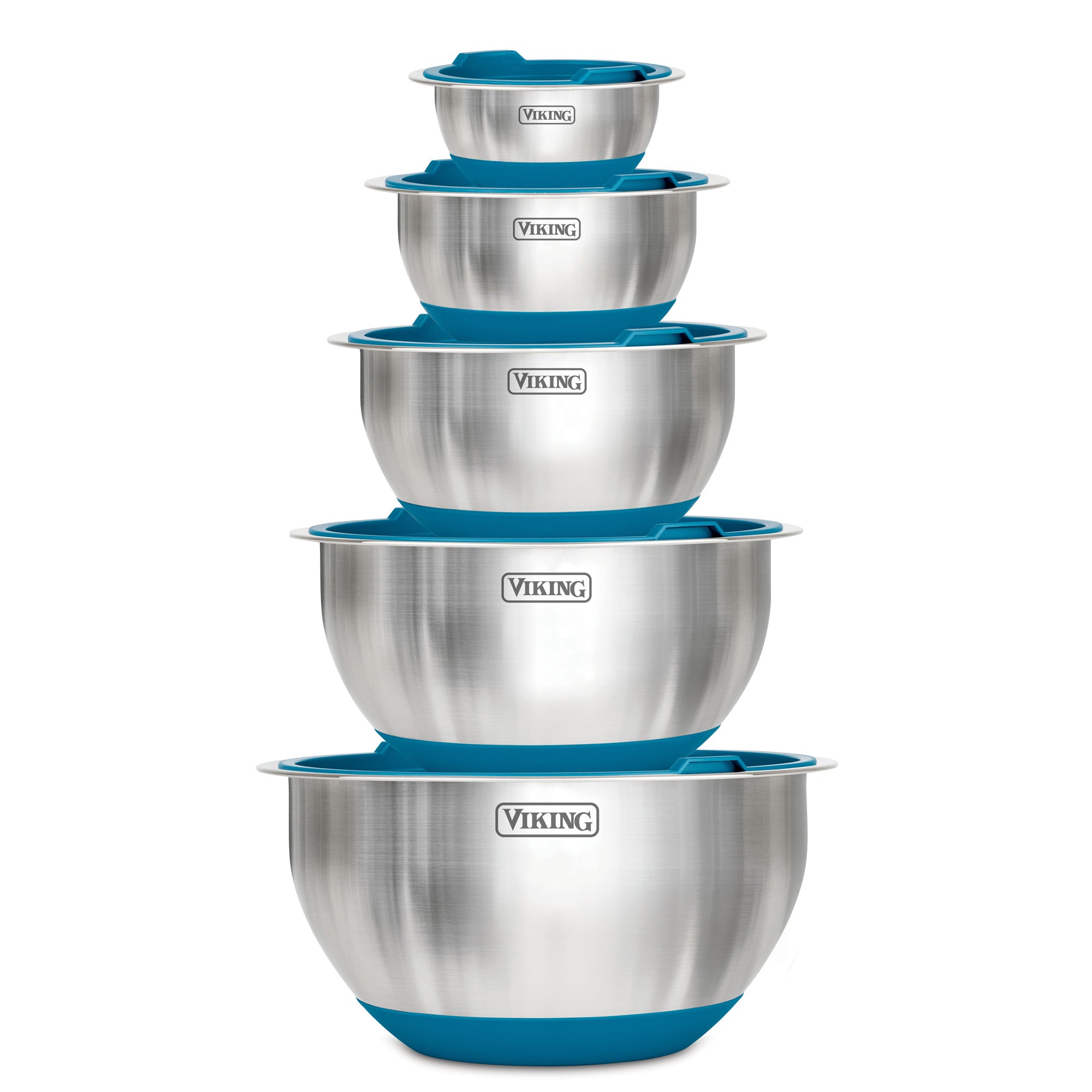 Viking 10-Piece Stainless Steel Mixing Bowl Set with Lids, Teal