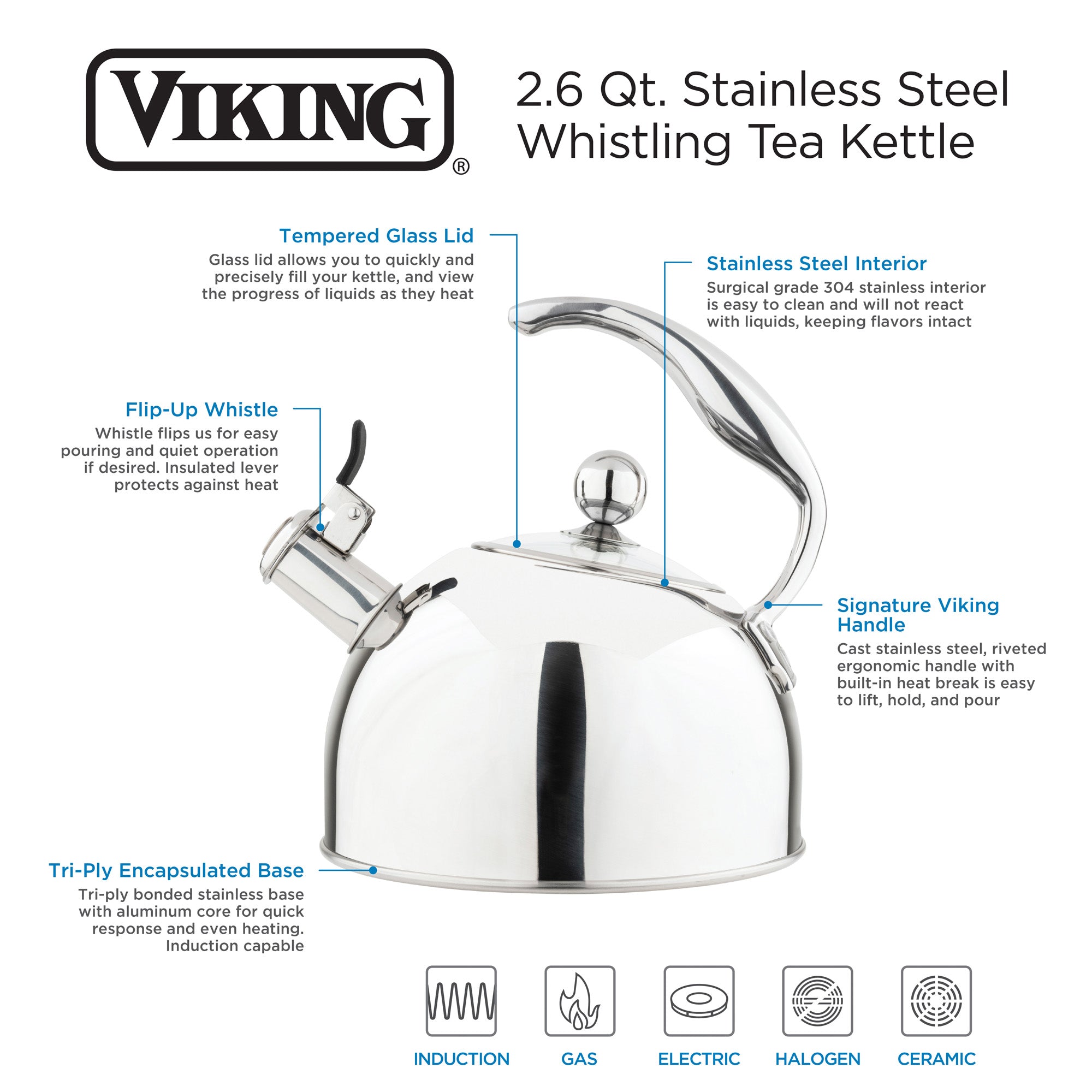 Whistling Stove top Tea Kettle Stainless Steel, Hot Water Fast to