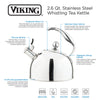 Viking 2.6-Quart Mirrored Stainless Steel Whistling Kettle with 3-Ply Base