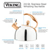 Viking 2.6-Quart Stainless Steel and Copper Whistling Kettle with 3-Ply Base