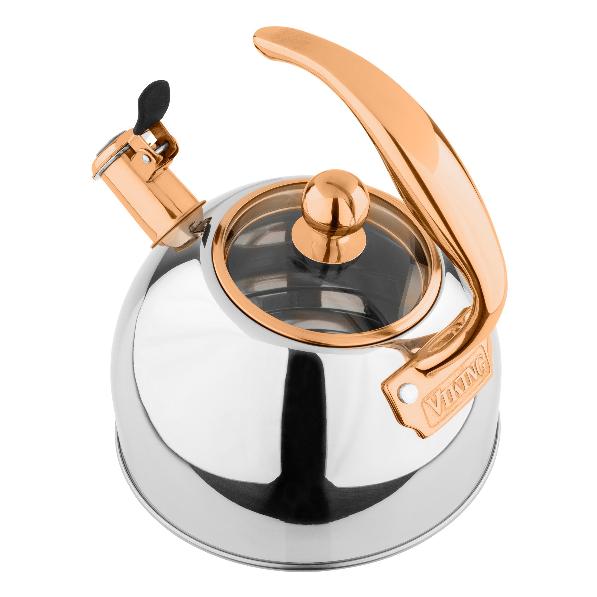 Viking 2.6 Quart Stainless Steel Whistling Kettle With 3-Ply Base, Mirror  With Copper