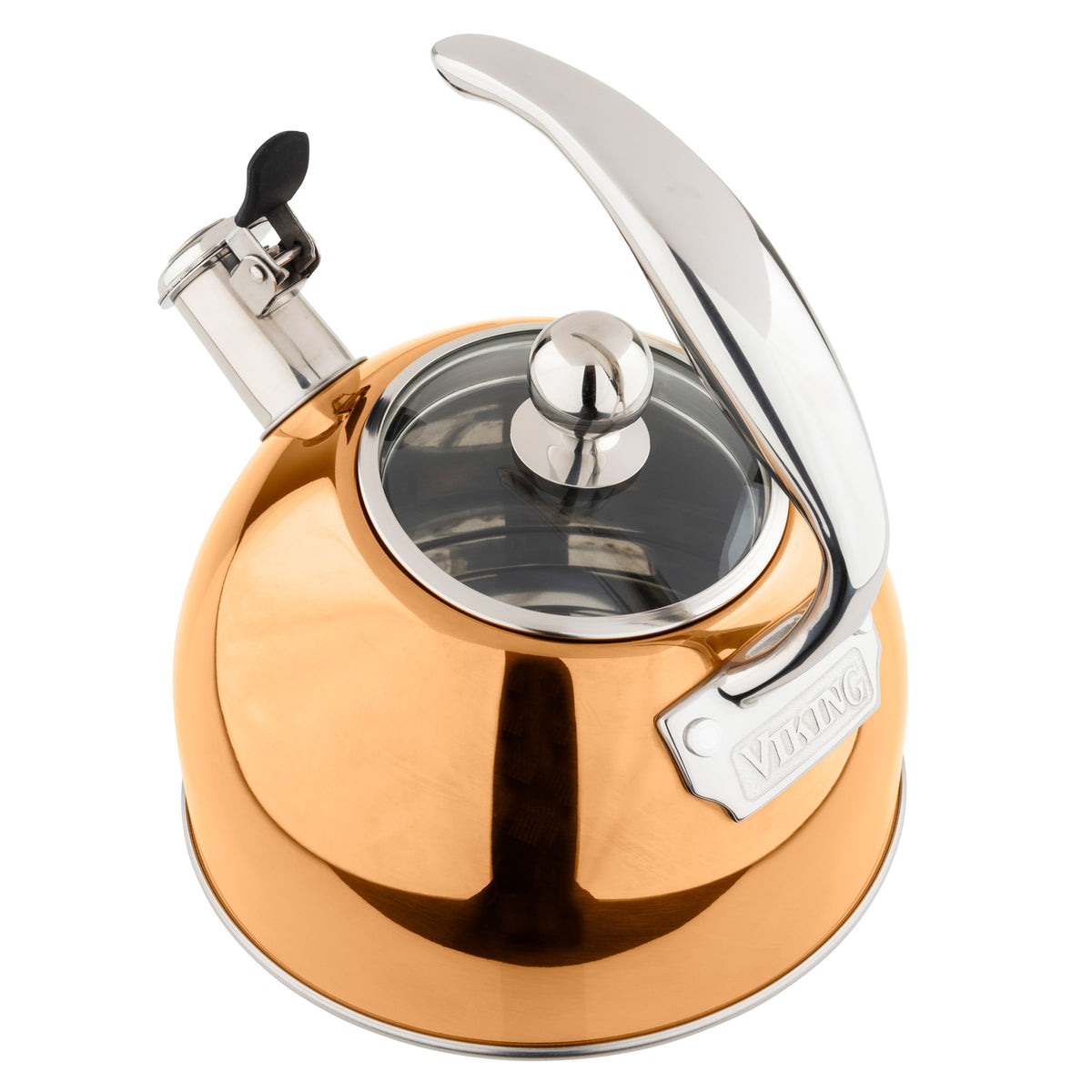 Viking 2.6-Quart Rose Gold Stainless Steel Whistling Kettle with 3-Ply