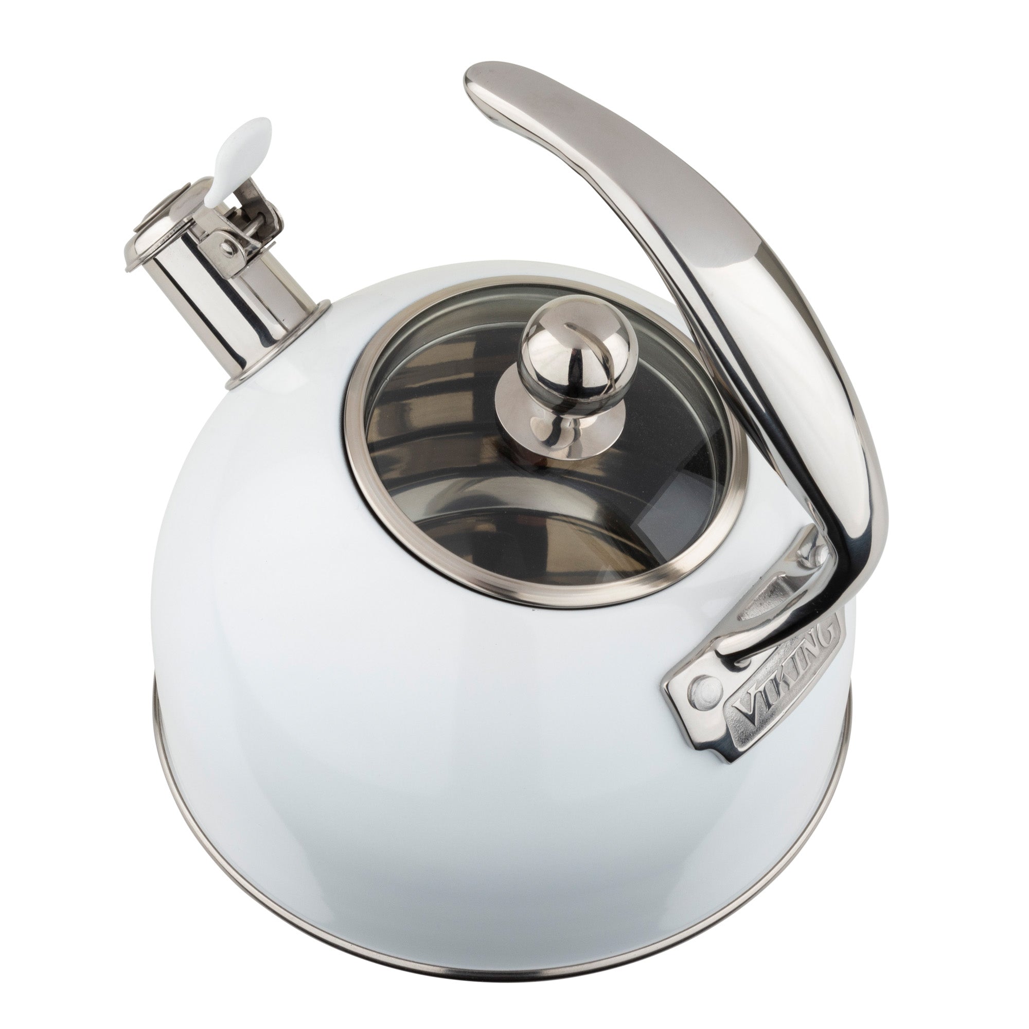 Viking 2.6-Quart White Stainless Steel Tea Kettle with 3-Ply Base