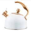Viking 2.6-Quart White and Copper Stainless Steel Whistling Kettle with 3-Ply Base
