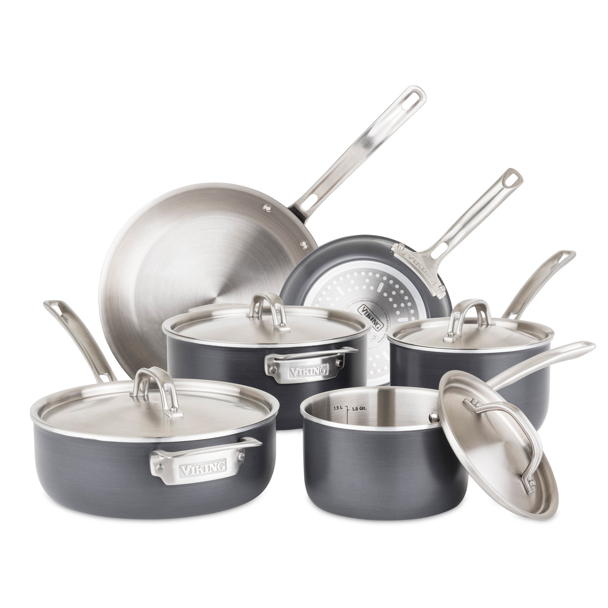 Viking 5-Ply 10-Piece Hard Anodized Stainless Steel Cookware Set with Stainless Lids