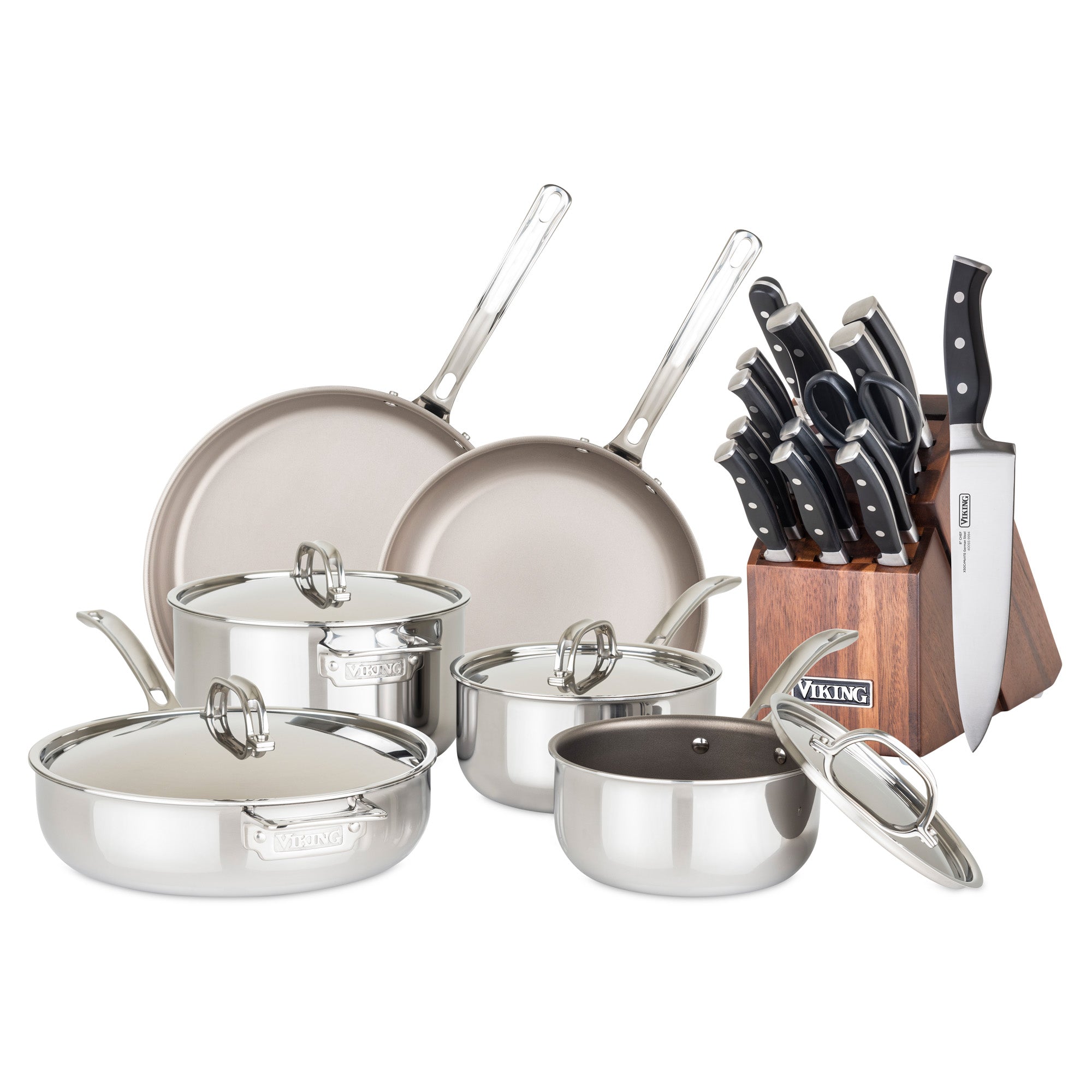 Cook N Home Pots and Pans Stainless Steel Cooking Set 7-Piece, Tri-Ply Clad  Kitchen Cookware Set, Dishwasher Safe, Glass Lid, Silver 