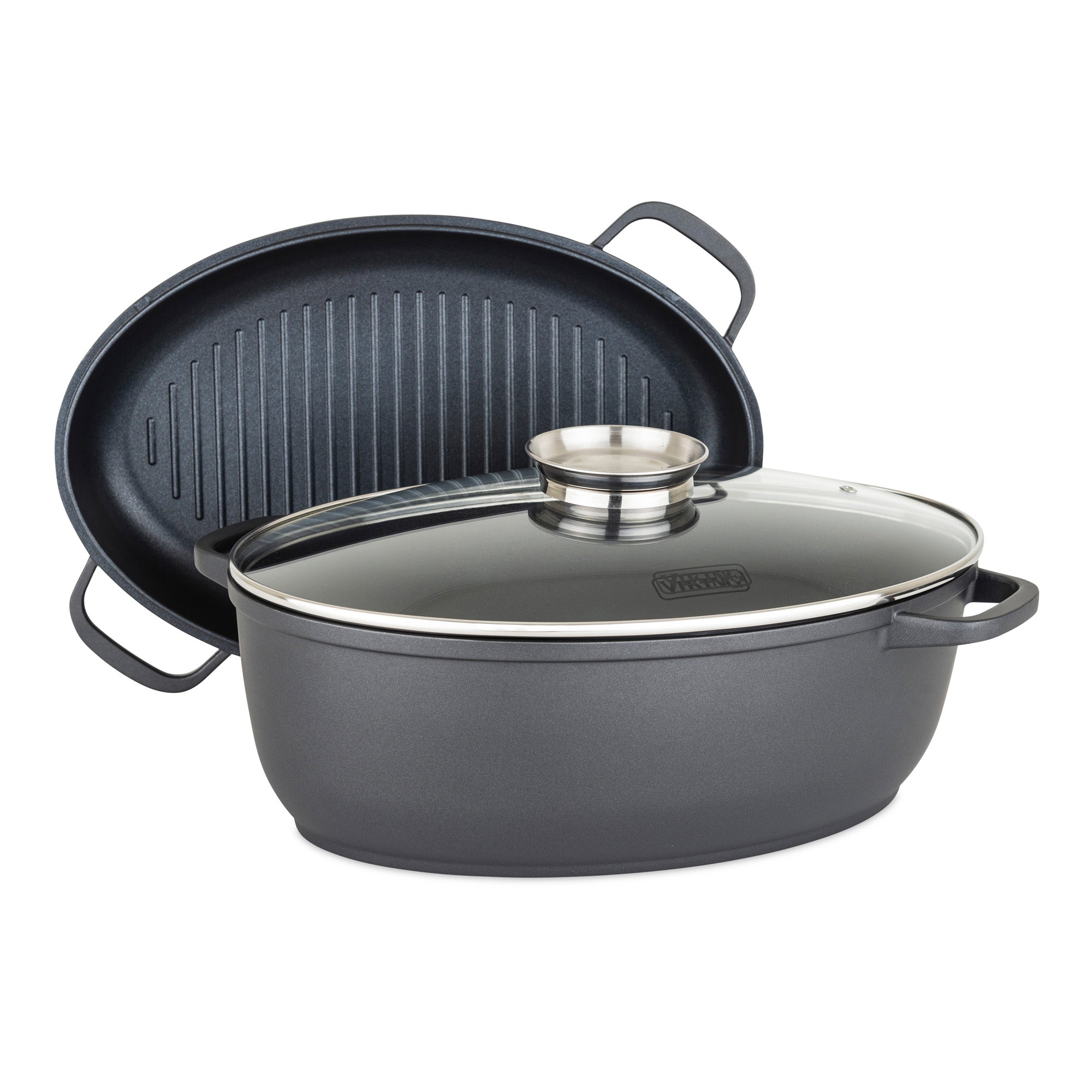 Viking 3-in-1 8.6 Quart Die Cast Oval Roaster with Glass Basting Lid