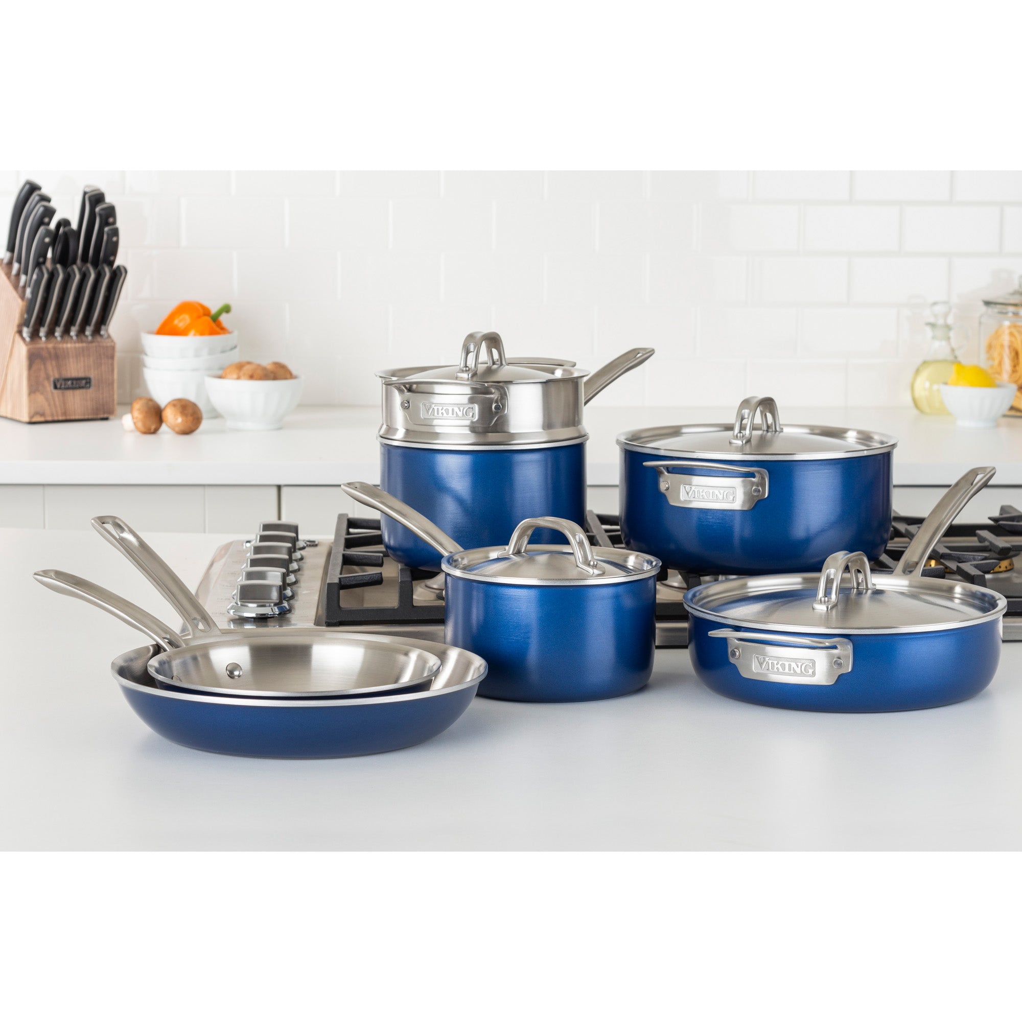 Viking Multi-Ply 2-Ply 11-Piece Blue Cookware Set with Metal Lids