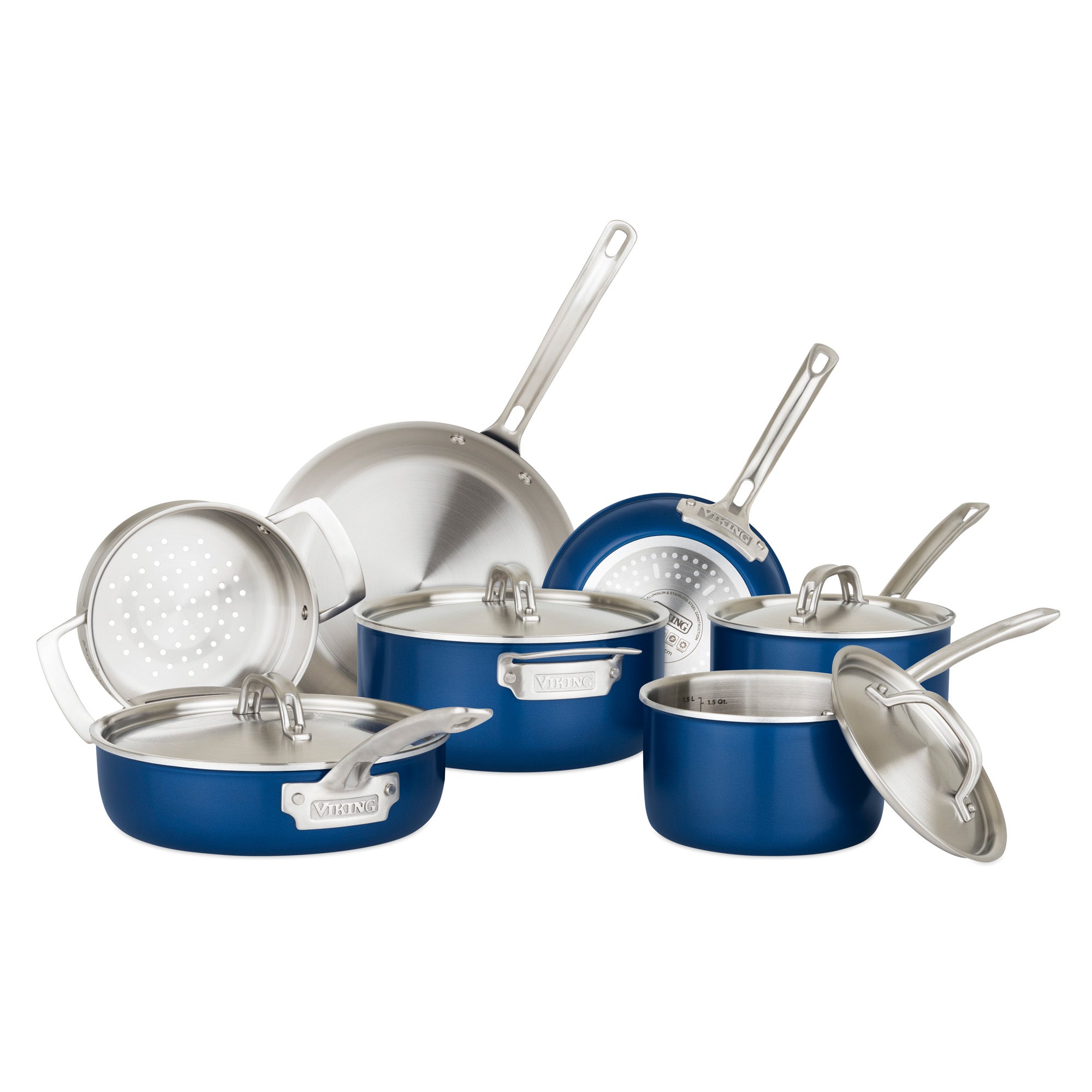 11 pcs Navy Blue Nonstick Copper Ceramic Coated Cookware Set