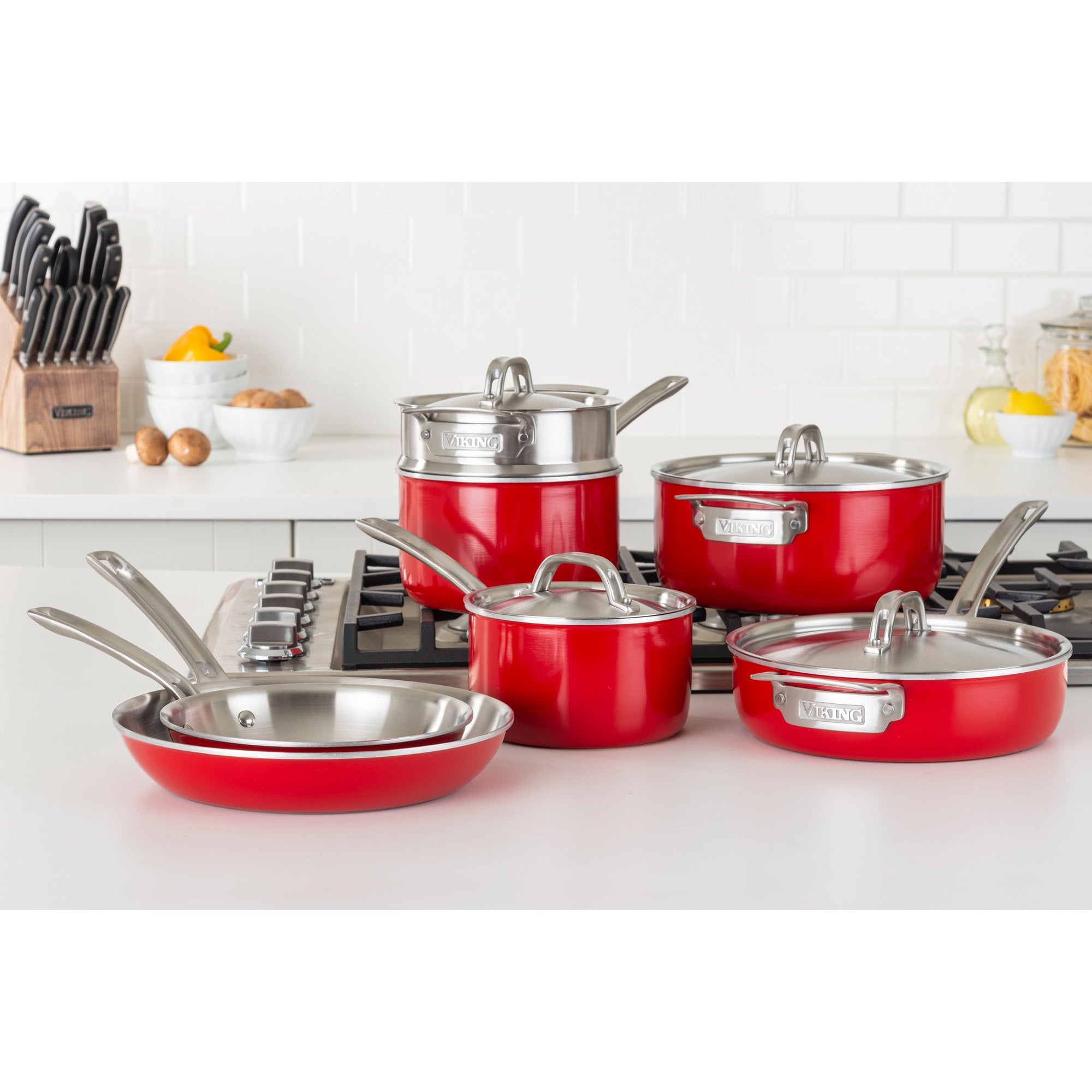 Viking Multi-Ply 2-Ply 11-Piece Red Cookware Set with Metal Lids