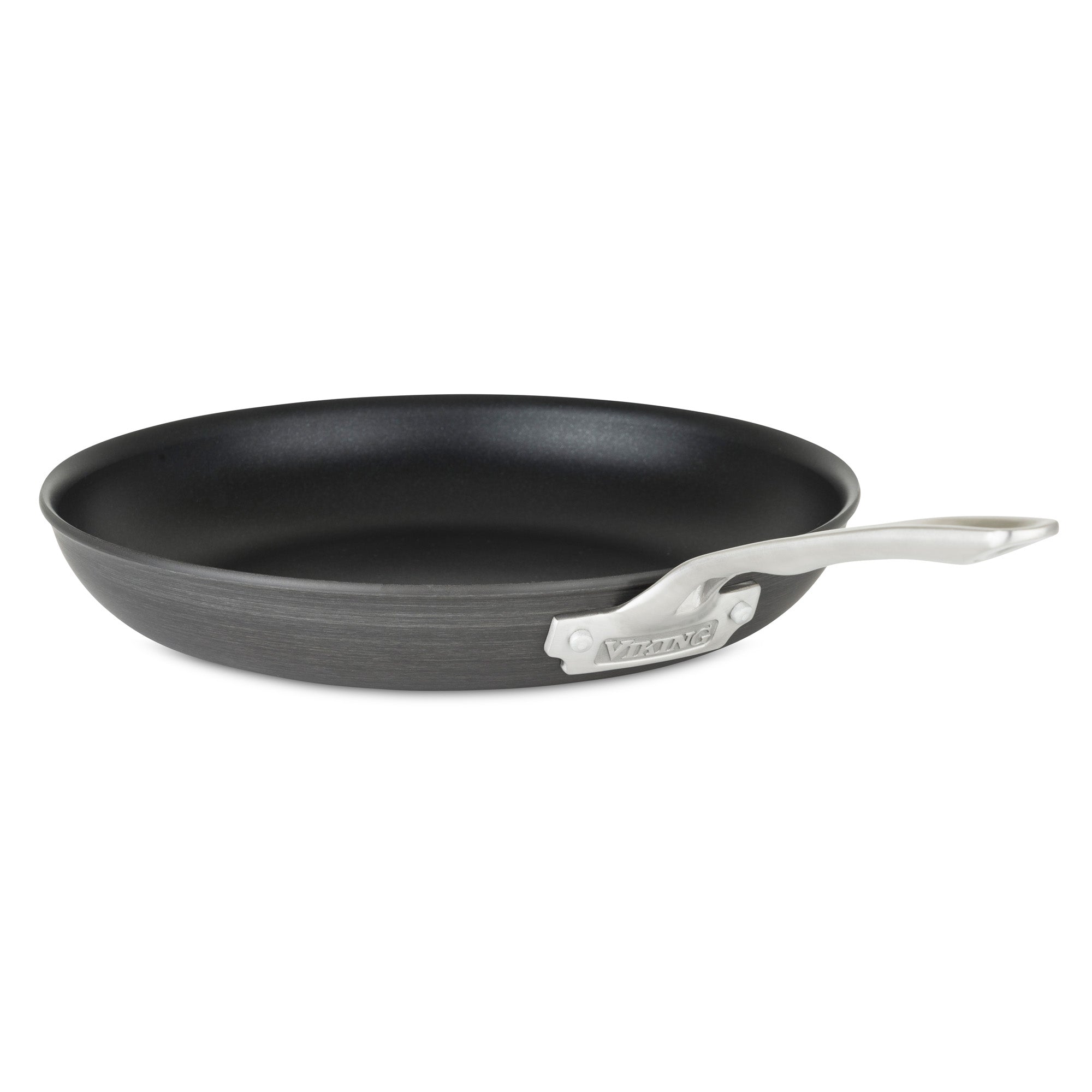 The Viking Culinary Products Hard Anodized Nonstick 2-Piece Fry Pan Set features a black finish and Viking Stay-Cool Handles, shown against a white background.